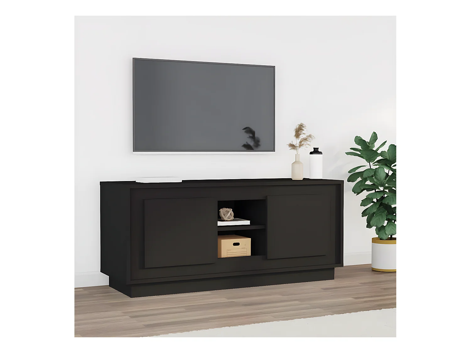 Meuble TV noir 102x35x45 cm bois d'ingénierie