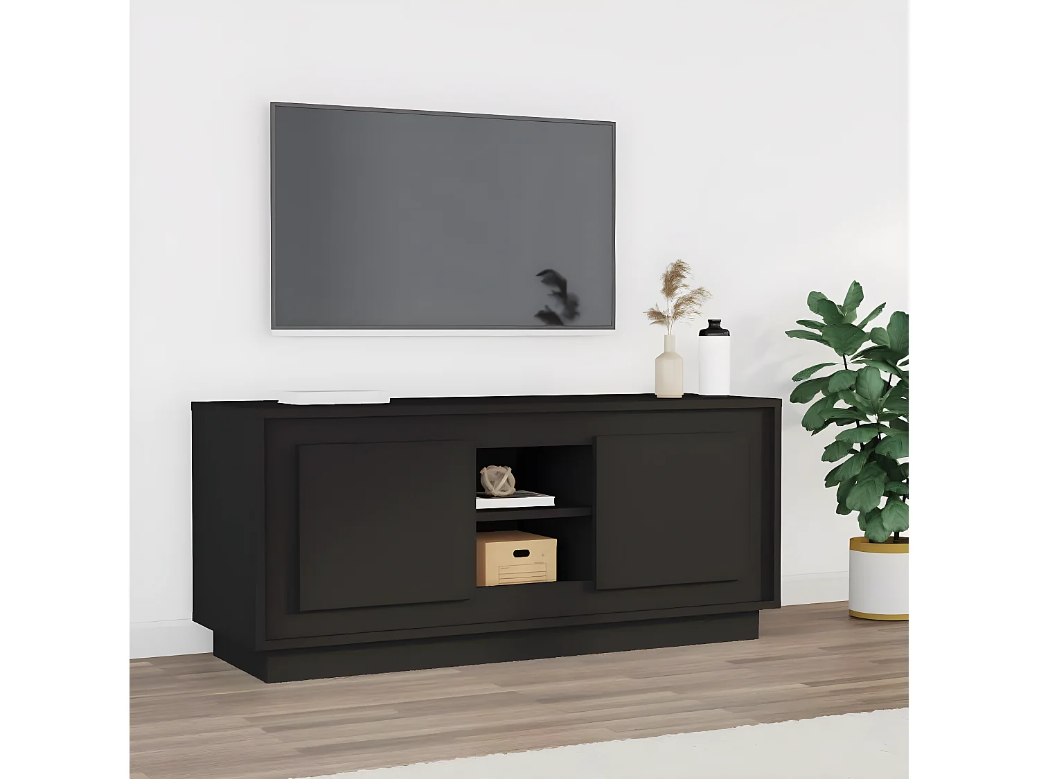 Meuble TV noir 102x35x45 cm bois d'ingénierie