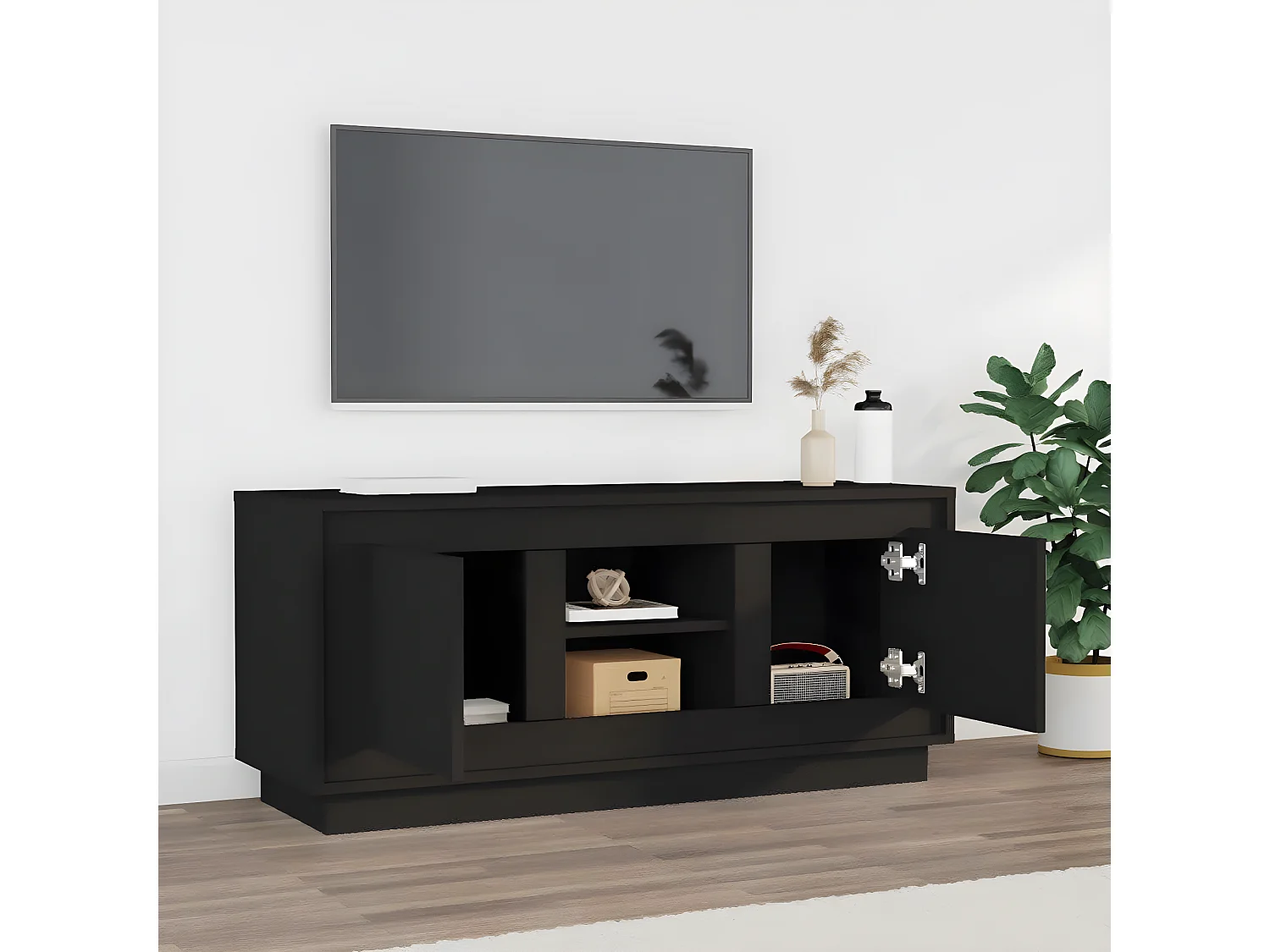 Meuble TV noir 102x35x45 cm bois d'ingénierie