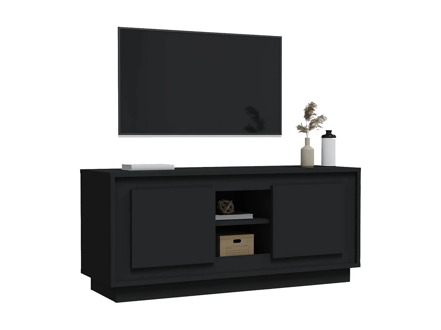 Meuble TV noir 102x35x45 cm bois d'ingénierie