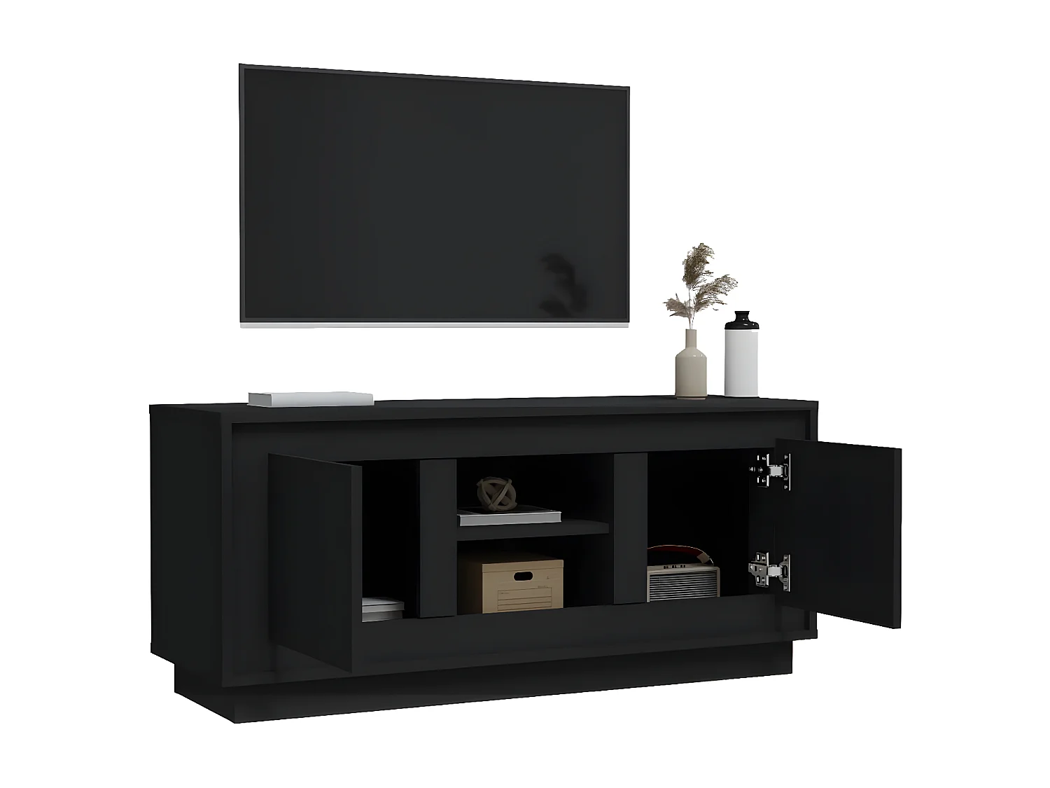 Meuble TV noir 102x35x45 cm bois d'ingénierie