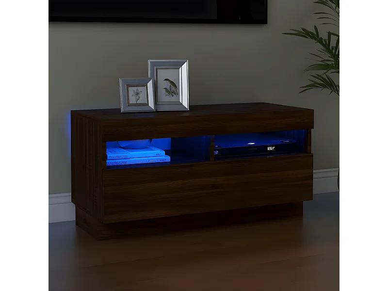 Meuble TV avec lumières LED chêne marron 80x35x40 cm