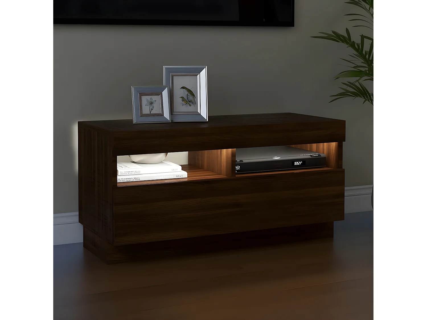 Móvel de TV com luzes LED carvalho castanho 80x35x40 cm
