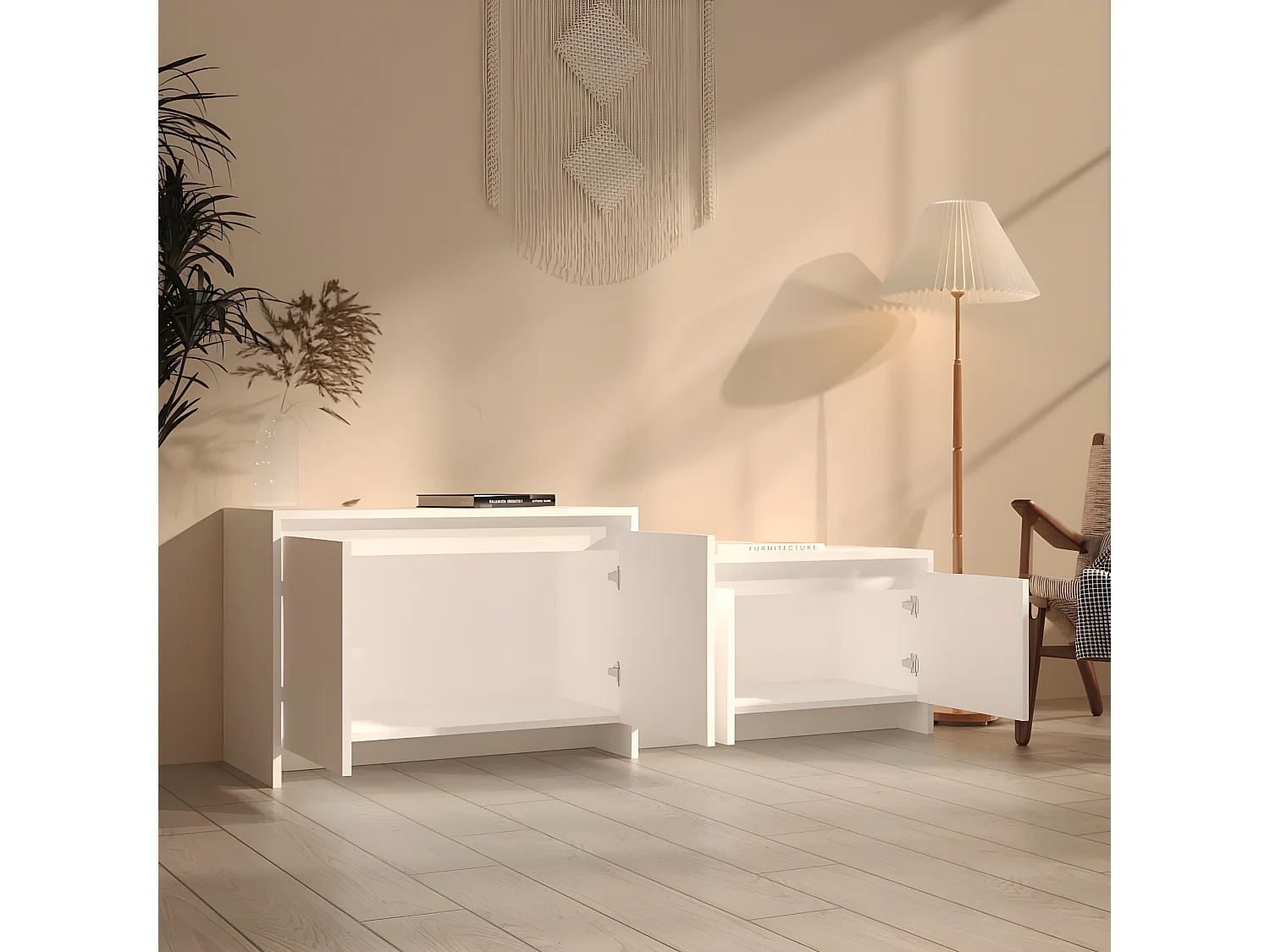 Wit TV-meubel 146,5x35x50 cm spaanplaat