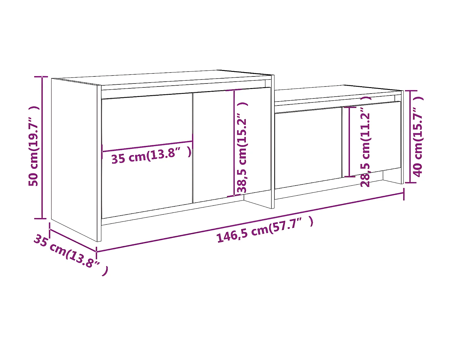 Wit TV-meubel 146,5x35x50 cm spaanplaat