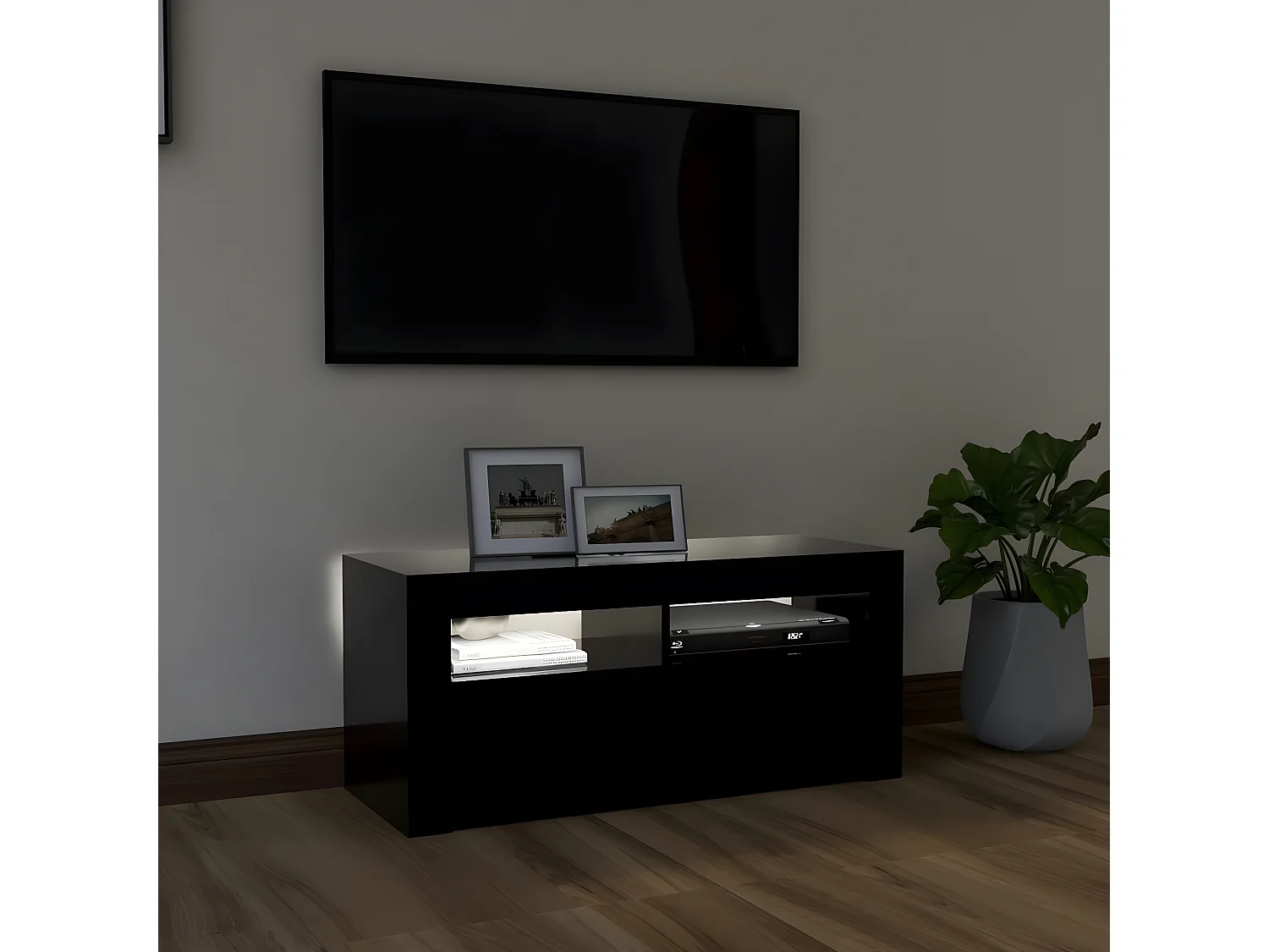 Meuble TV avec lumières LED noir 90x35x40 cm