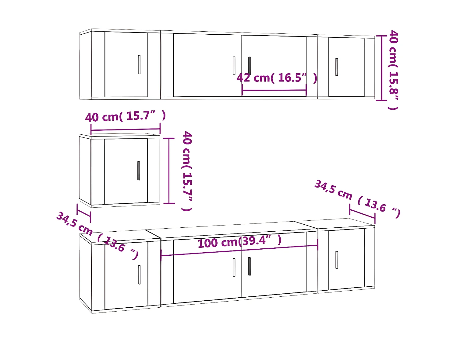 Set supporto TV da 7 pezzi in MDF bianco
