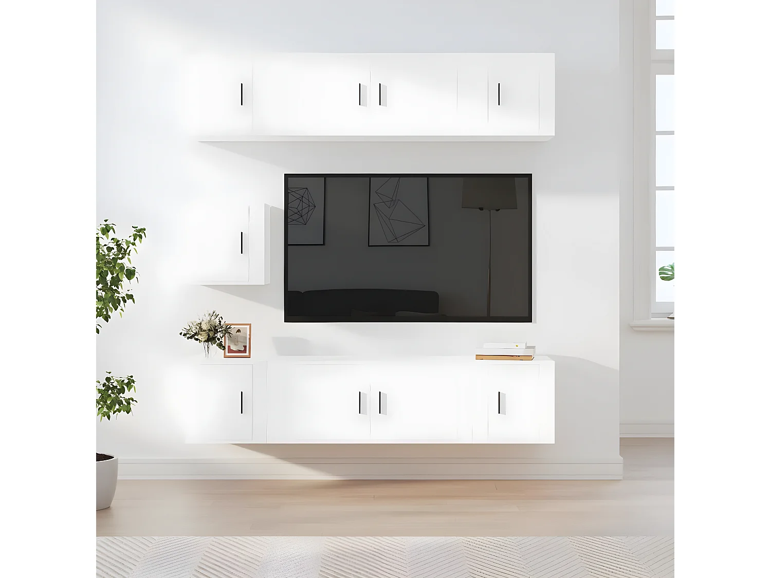 Set supporto TV da 7 pezzi in MDF bianco