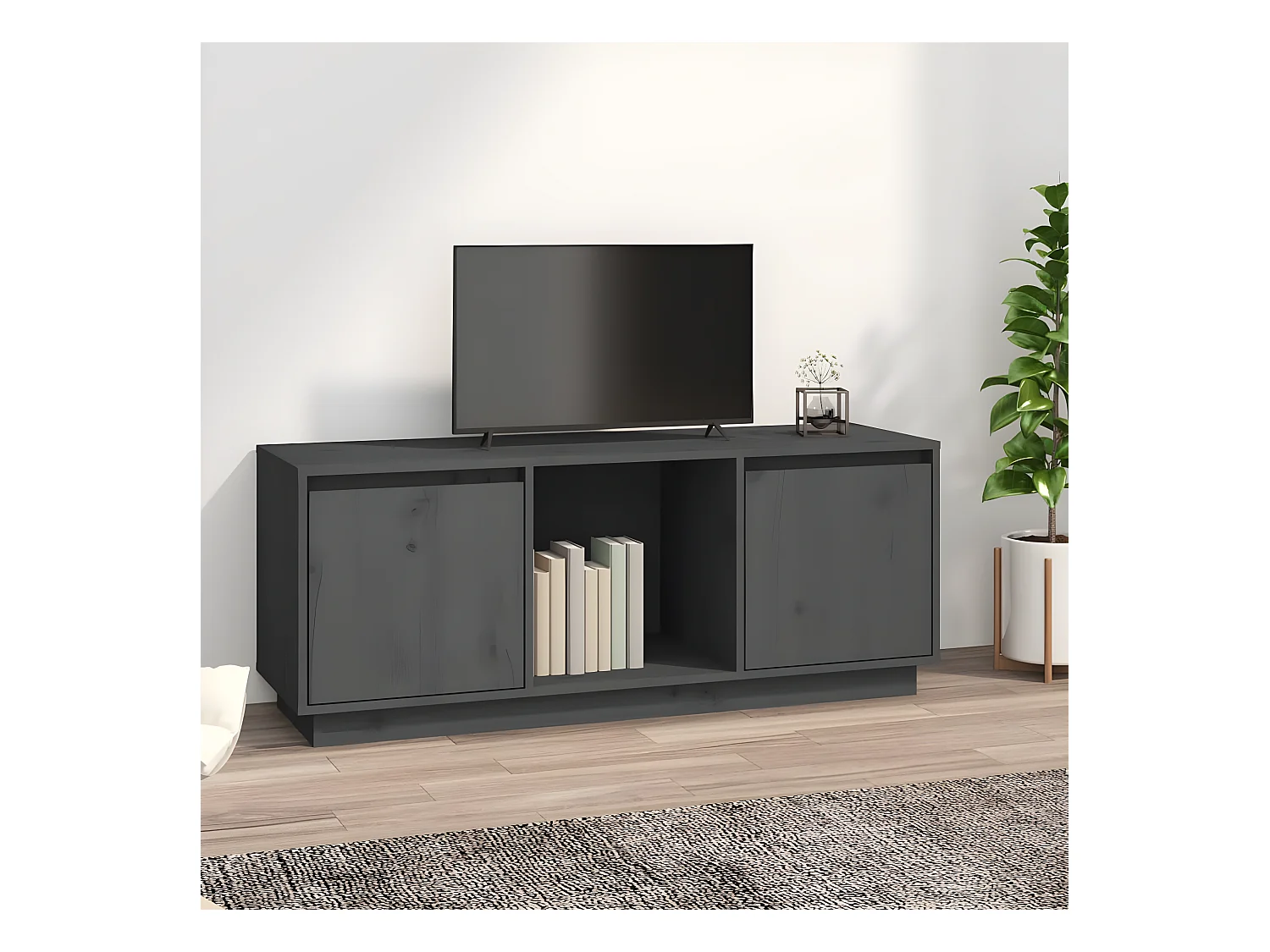 Grauer TV-Schrank 110,5x35x44 cm Massives Kiefernholz