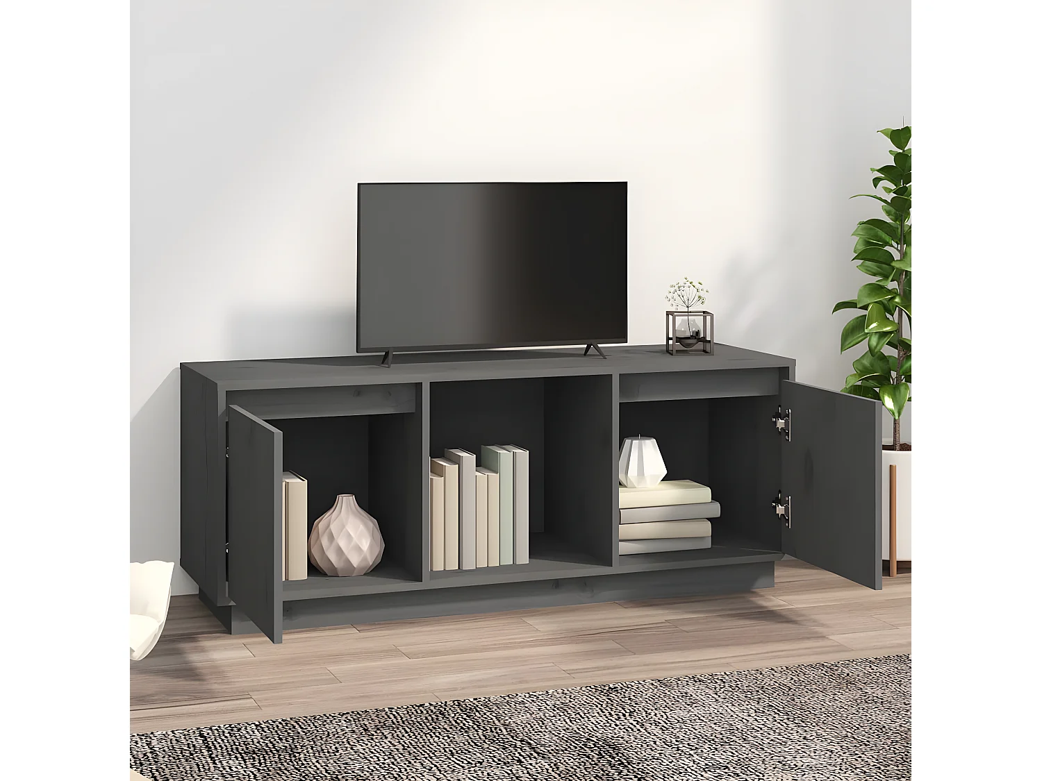 Meuble TV Gris 110,5x35x44 cm Bois de pin massif