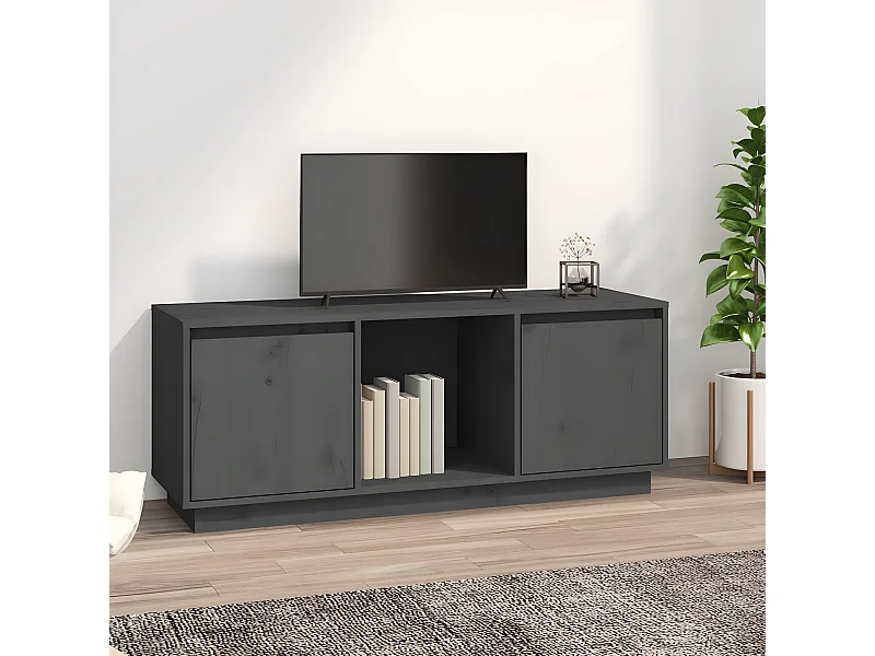 Mobile TV grigio 110,5x35x44 cm Legno di pino massiccio