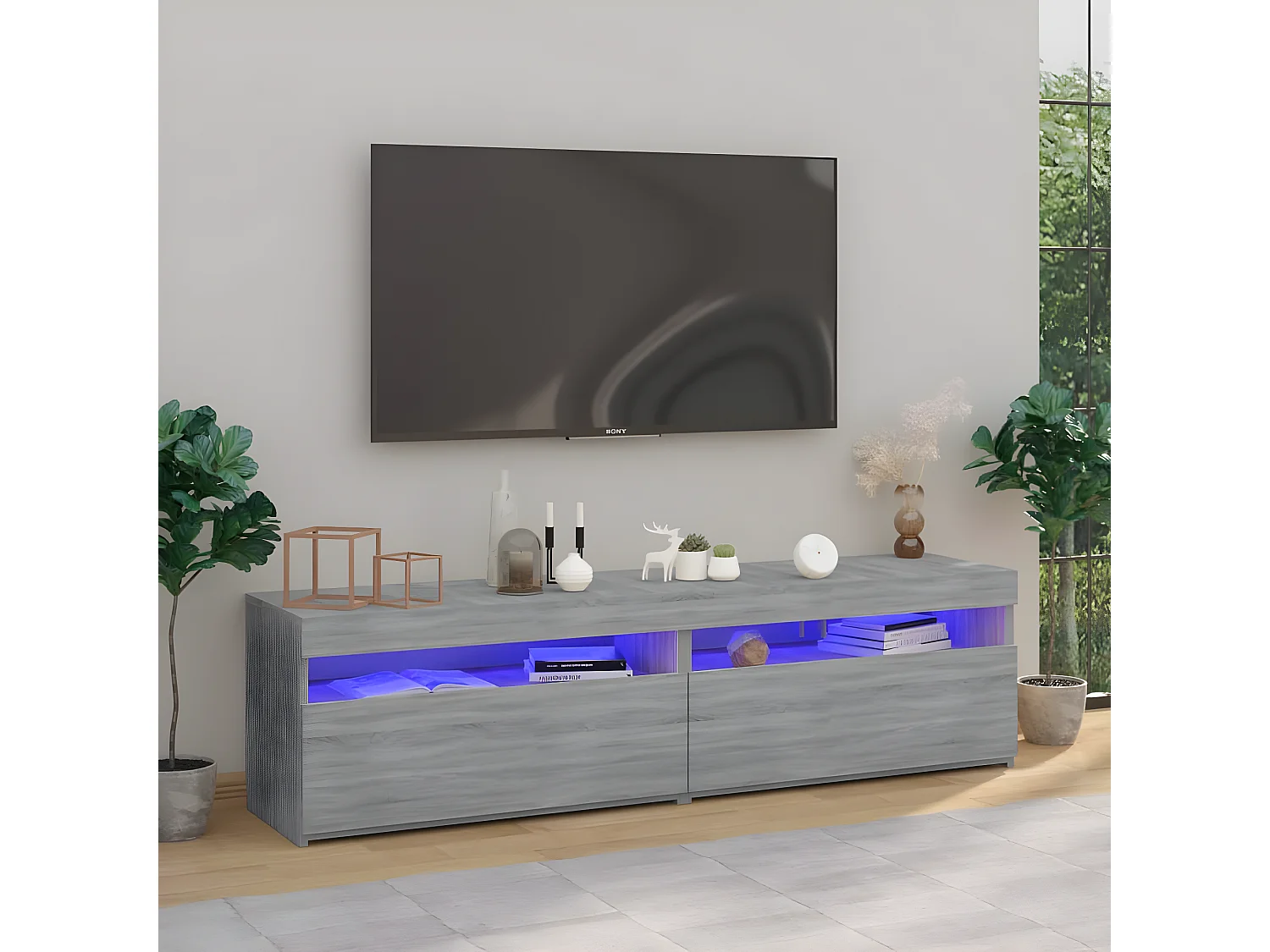 Móveis de TV com luzes LED 2 unidades cinza Sonoma 75x35x40 cm
