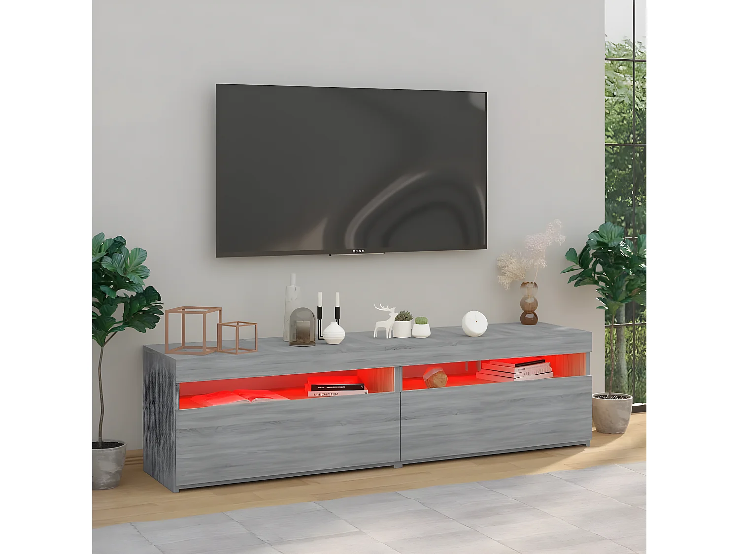 Móveis de TV com luzes LED 2 unidades cinza Sonoma 75x35x40 cm