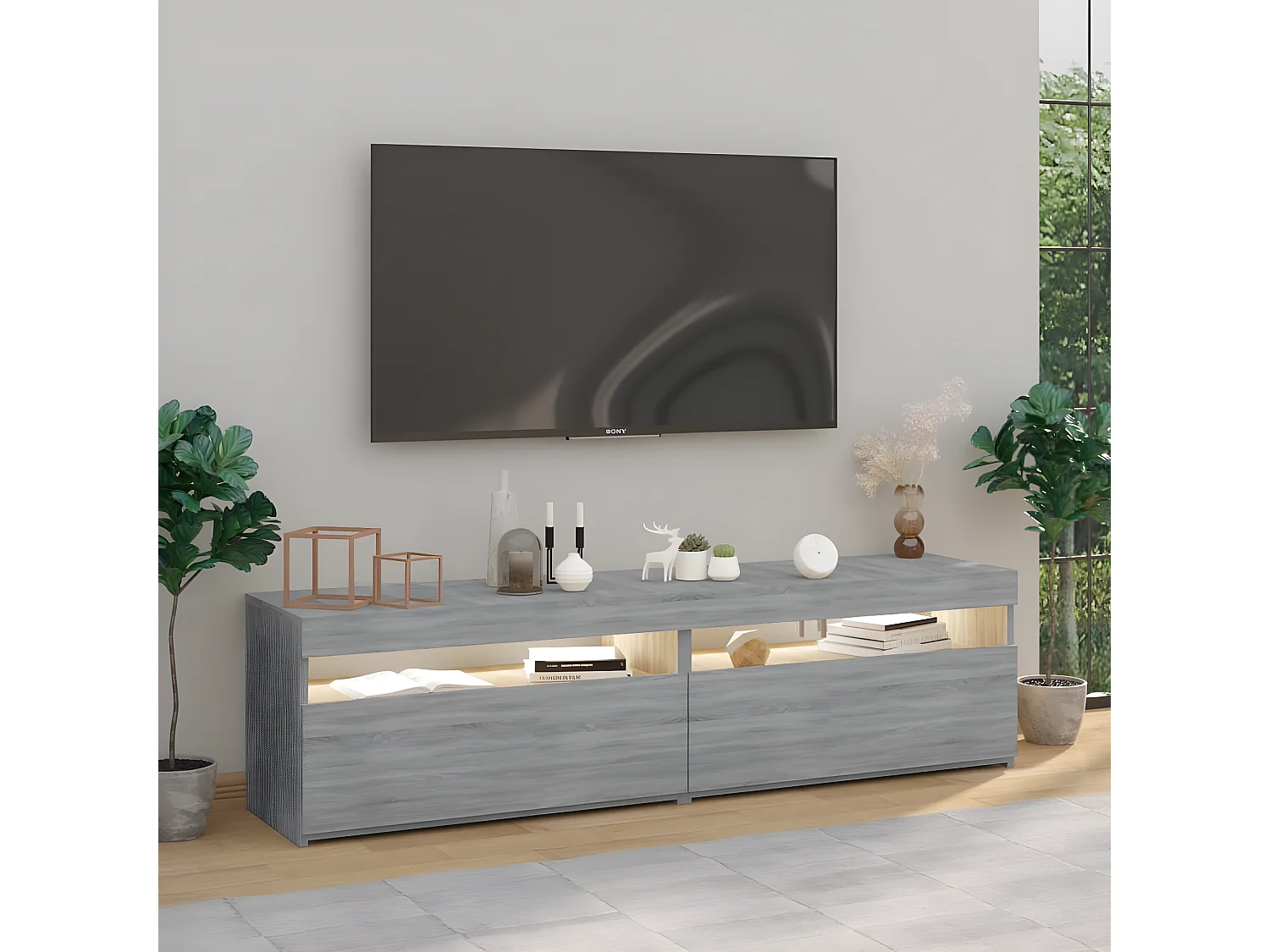 Móveis de TV com luzes LED 2 unidades cinza Sonoma 75x35x40 cm