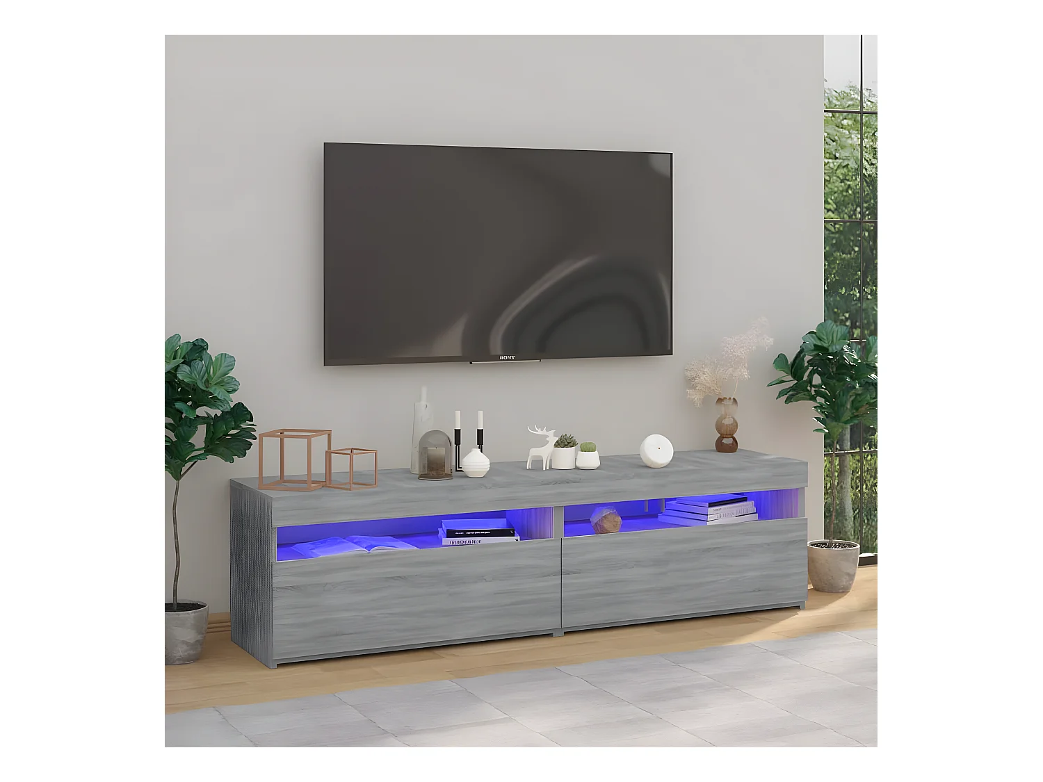 Meubles TV avec lumières LED 2 pcs Sonoma gris 75x35x40 cm