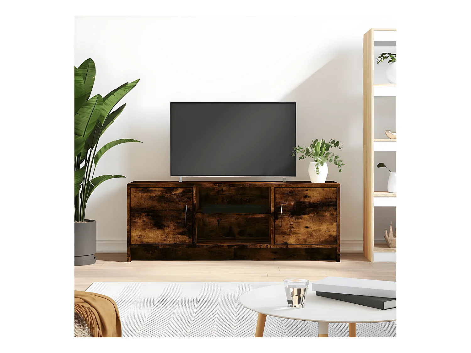 Meuble TV chêne fumé 102x30x37,5 cm bois d'ingénierie