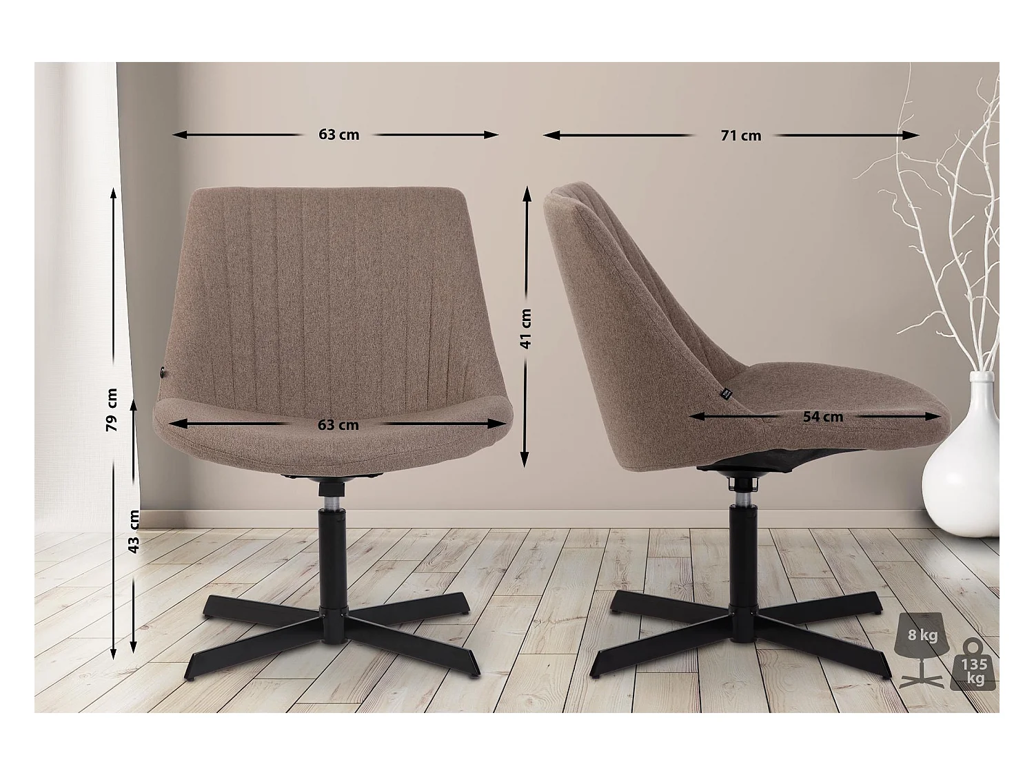 Chaise longue - Tissu & Antique clair - Taupe - Granby