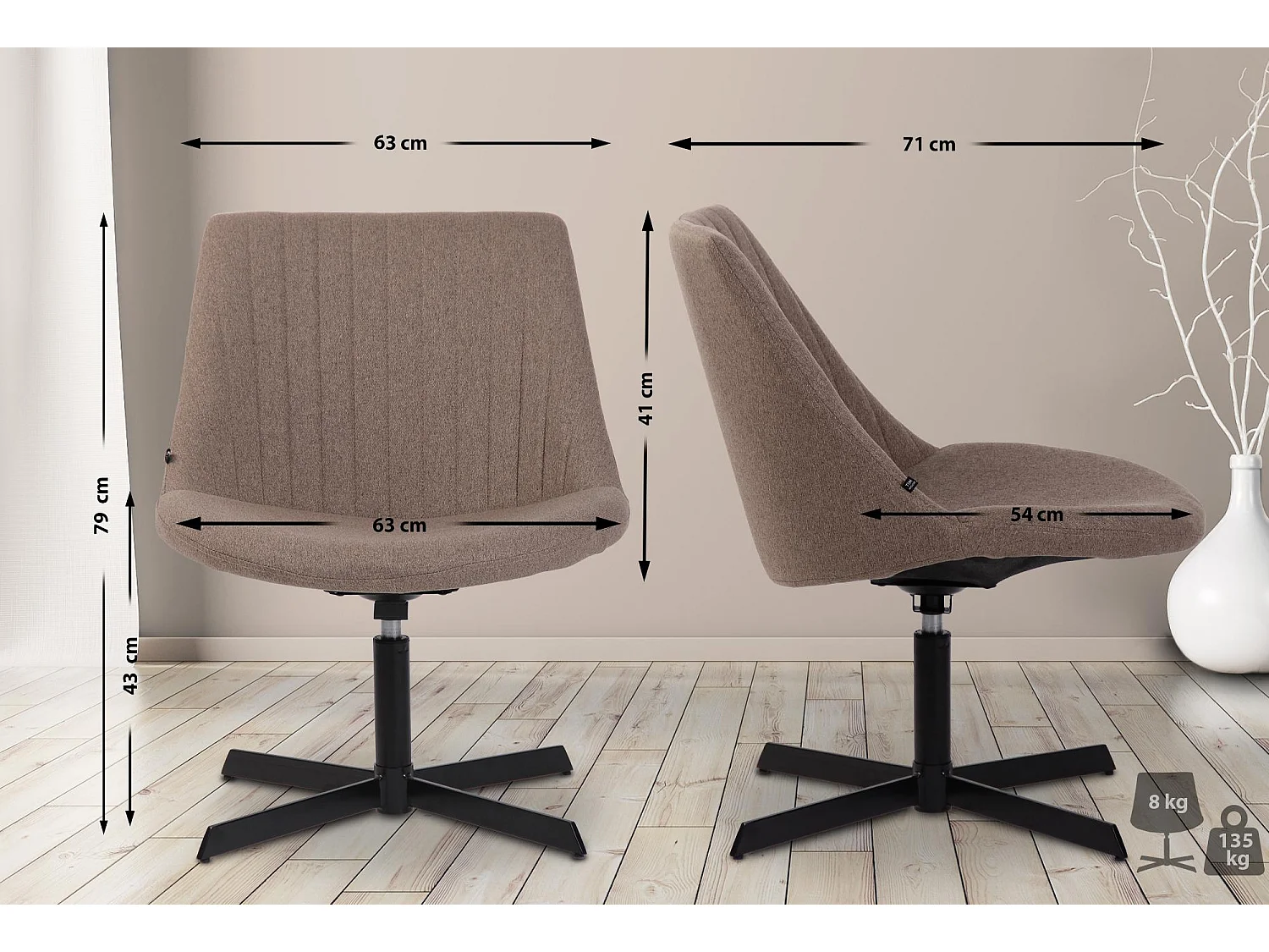 Chaise longue - Tissu & Antique clair - Taupe - Granby