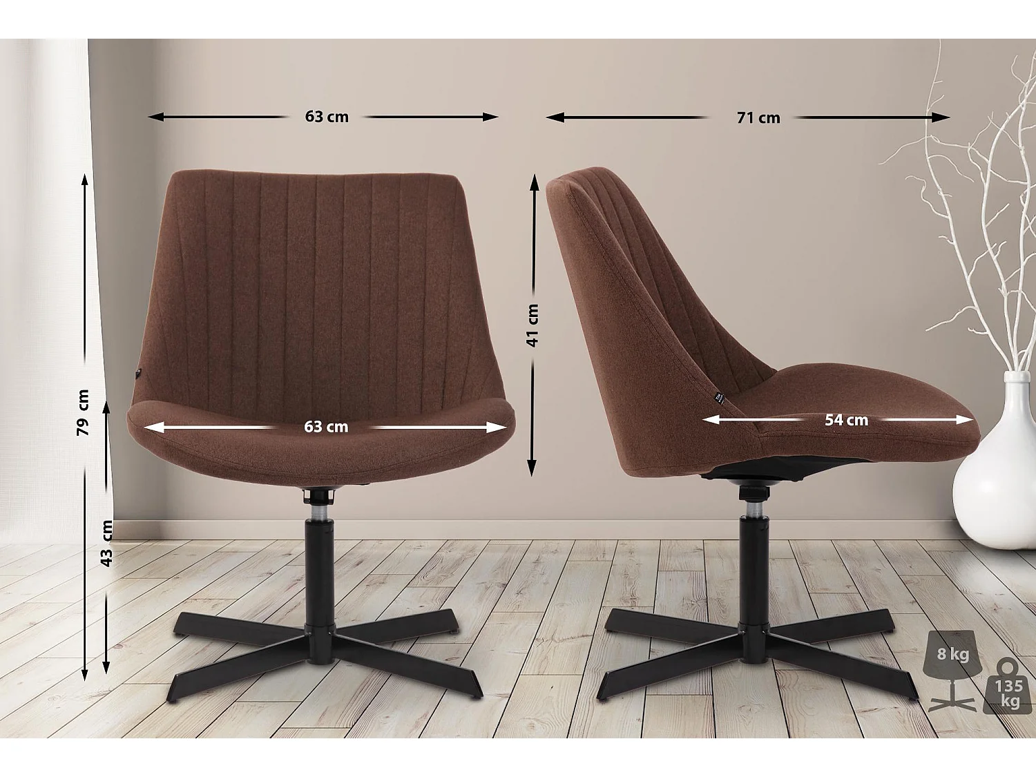 Chaise longue - Tissu & Antique clair - Marron - Granby