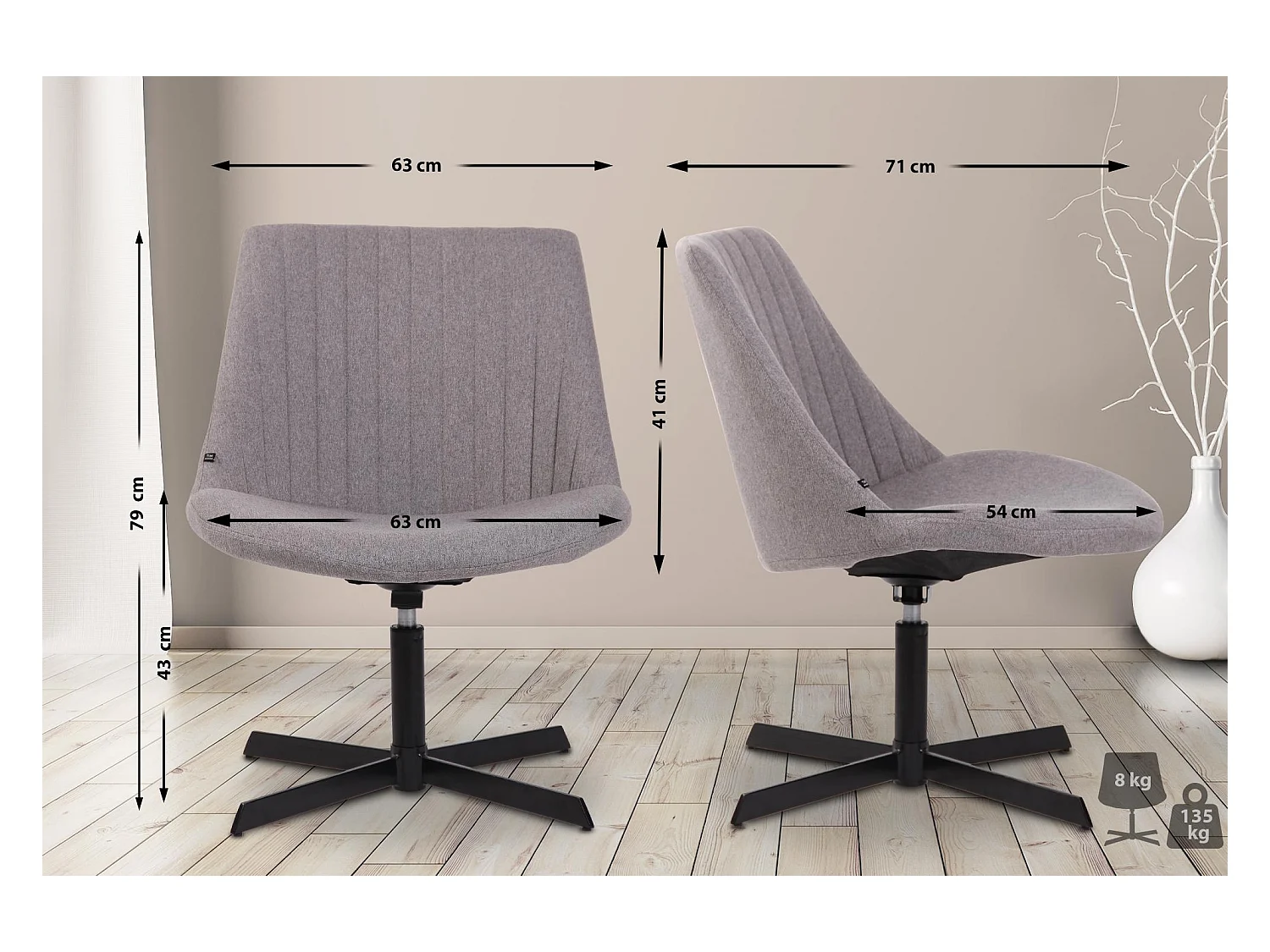 Chaise longue - Tissu & Antique clair - Gris - Granby