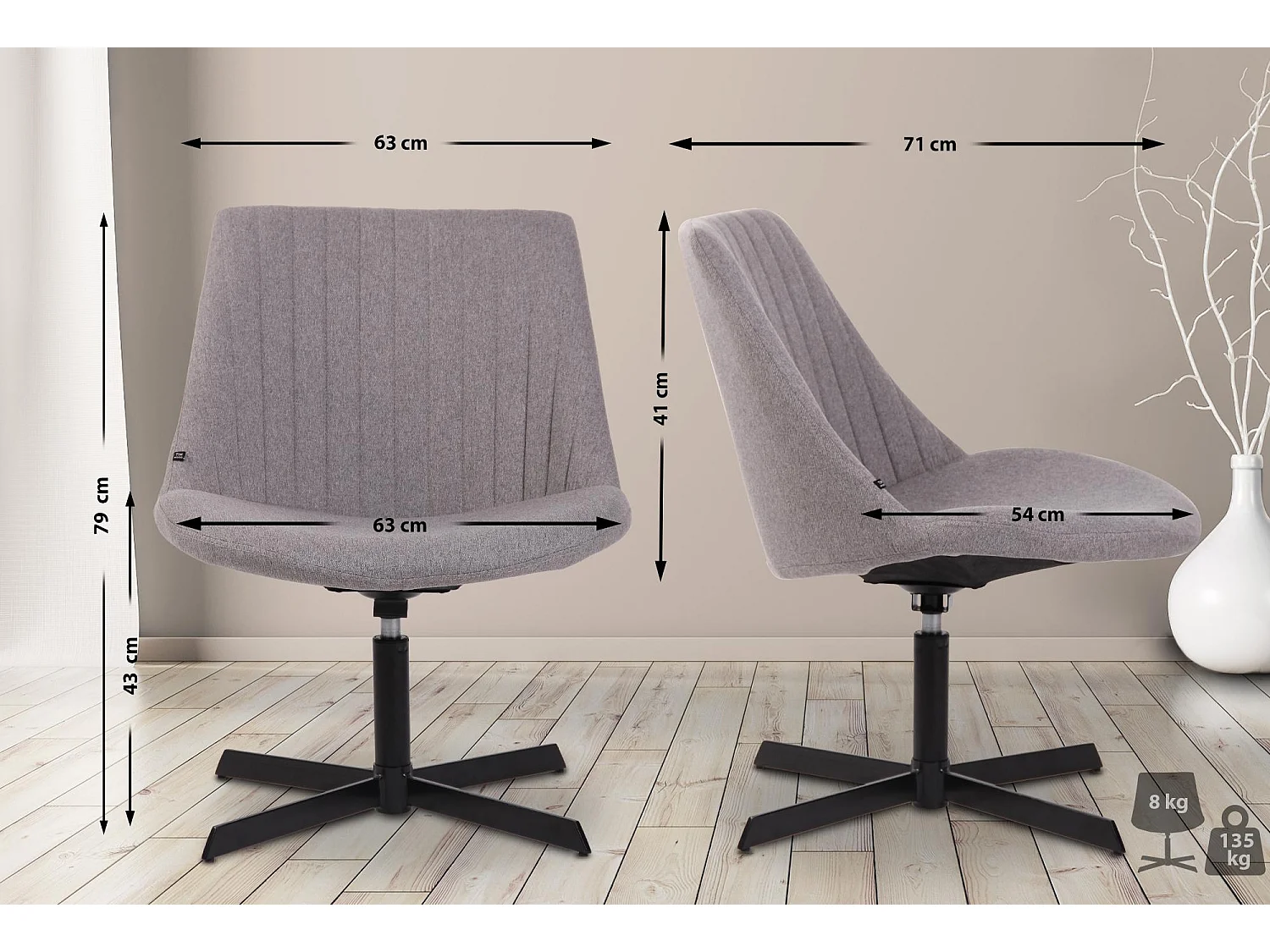 Chaise longue - Tissu & Antique clair - Gris - Granby