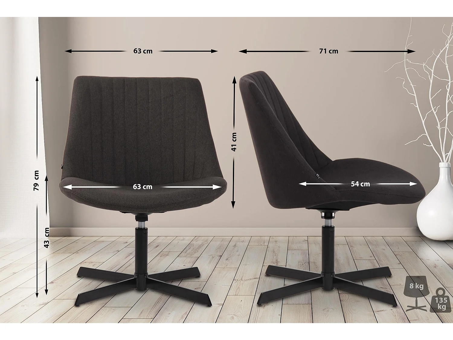 Chaise longue - Tissu & Antique clair - Gris foncé - Granby