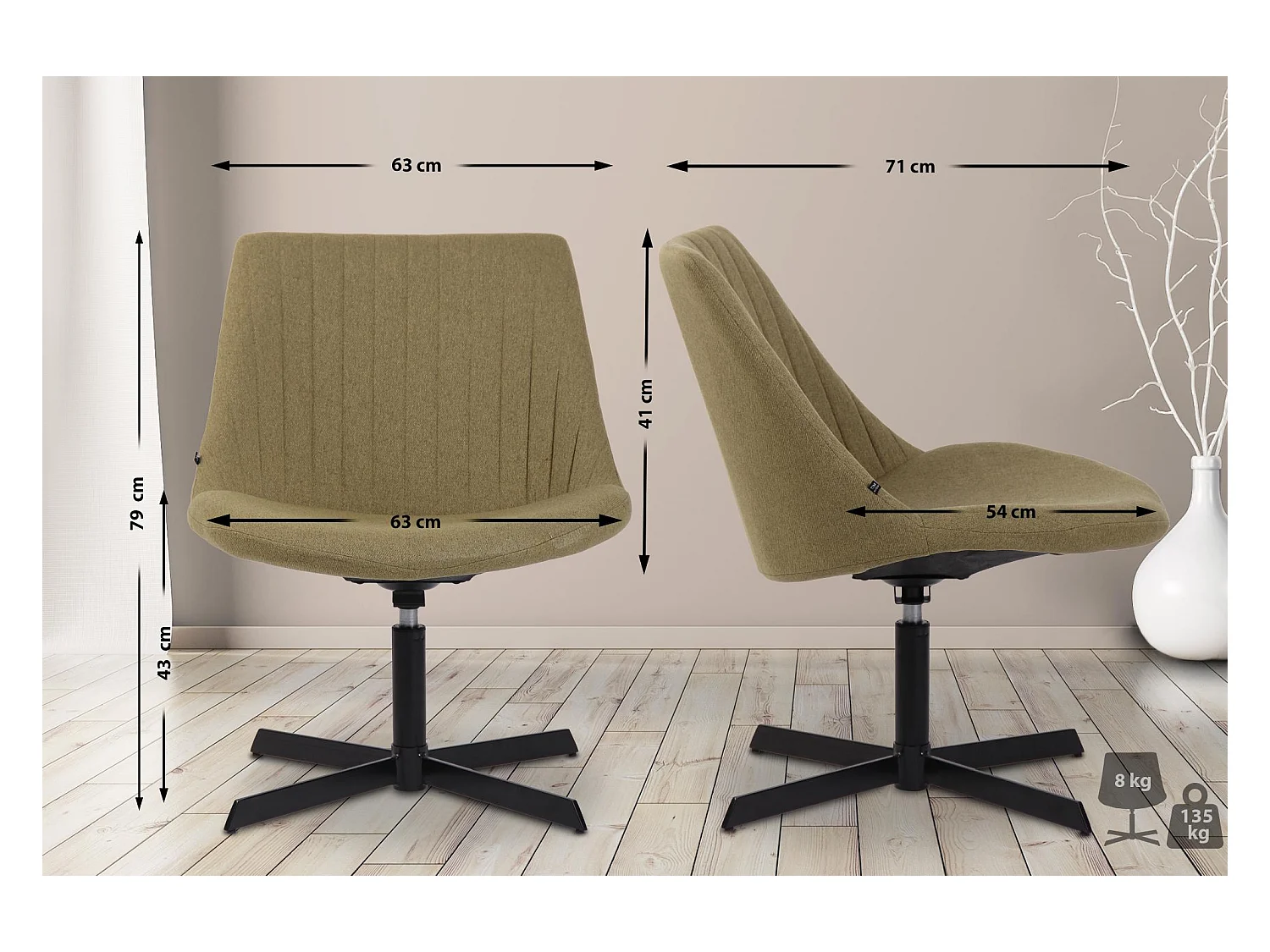 Chaise longue - Tissu & Antique clair - Vert - Granby