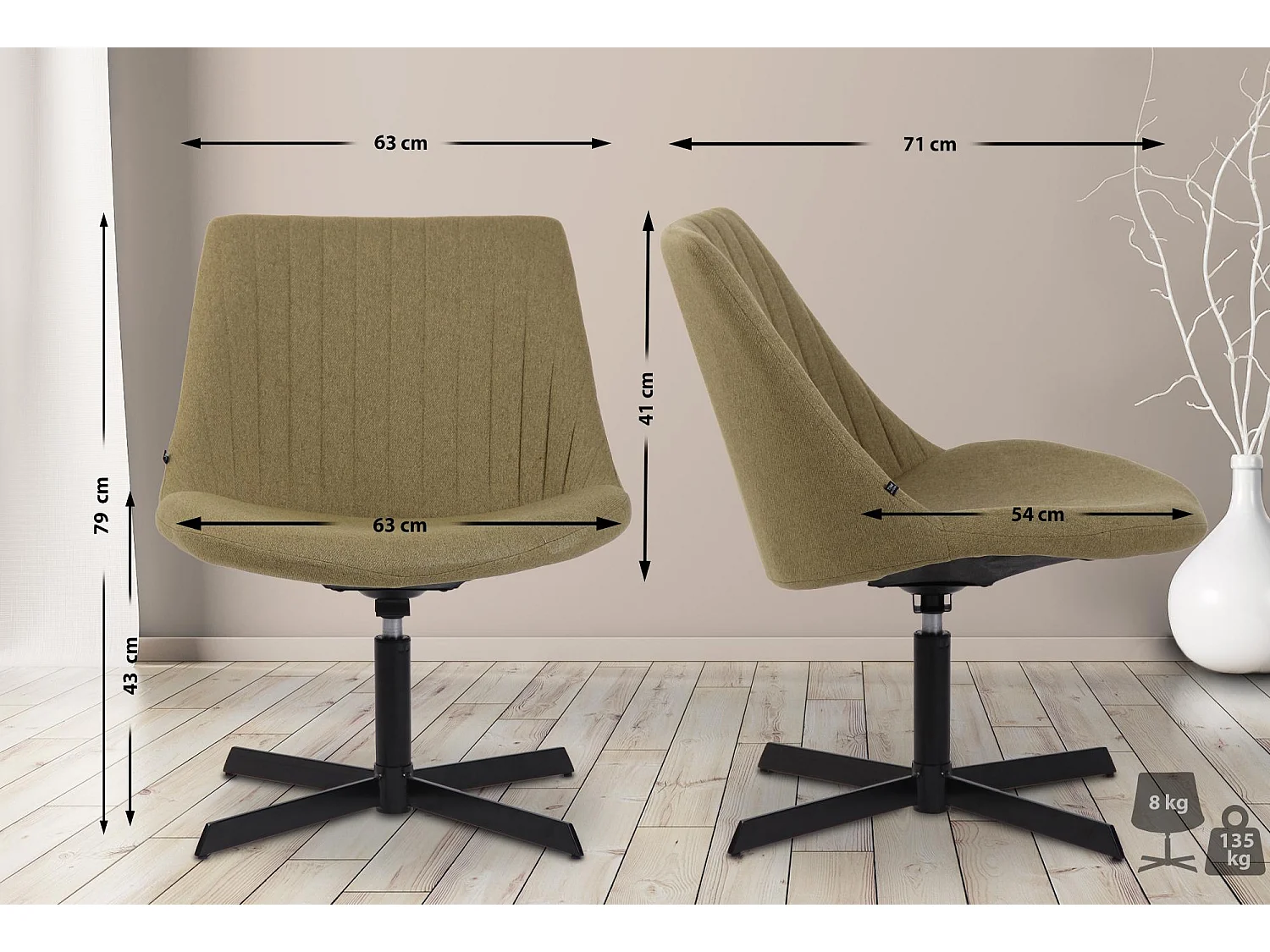 Chaise longue - Tissu & Antique clair - Vert - Granby