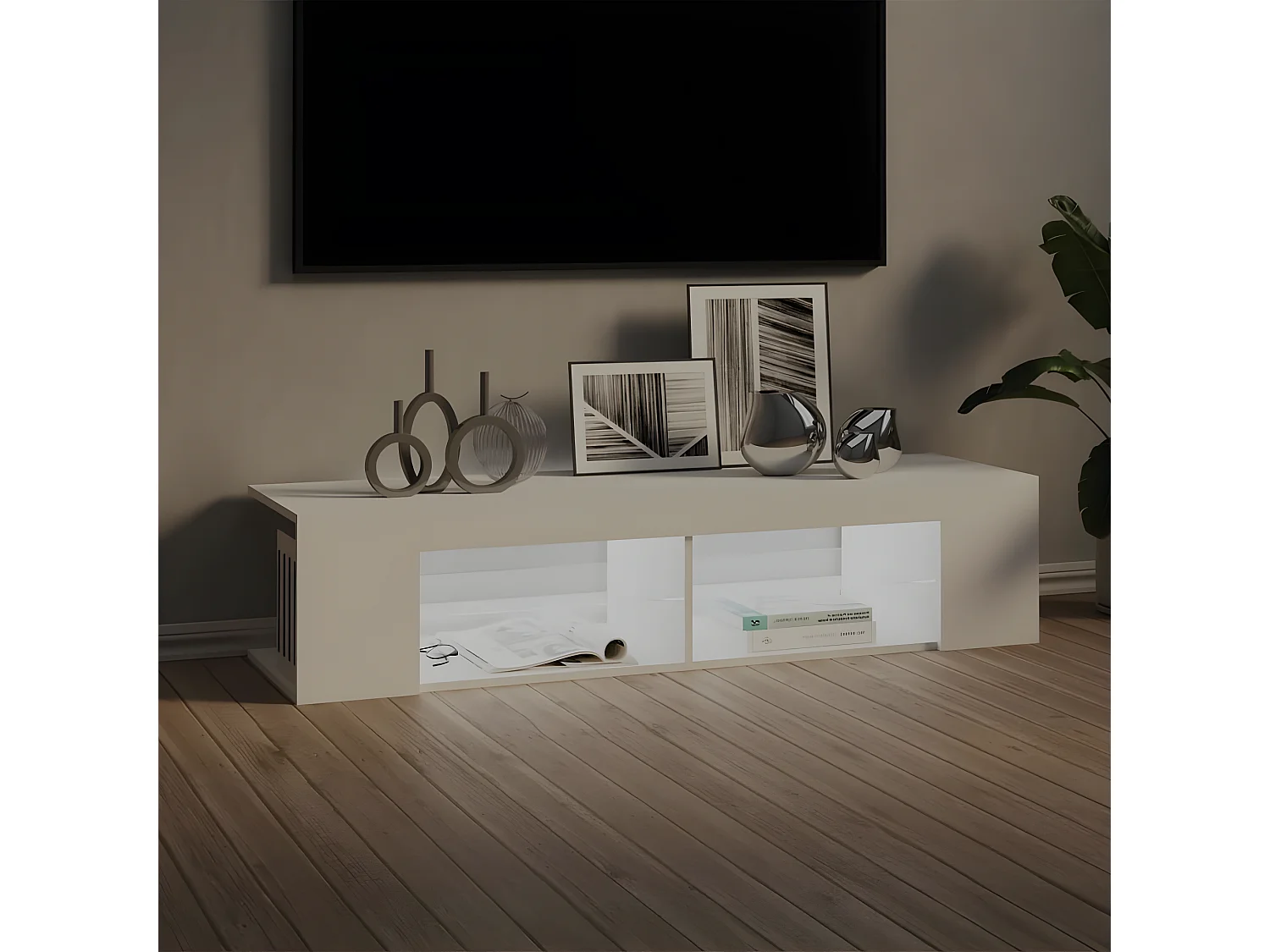 Meuble TV avec lumières LED blanc 135x39x30 cm