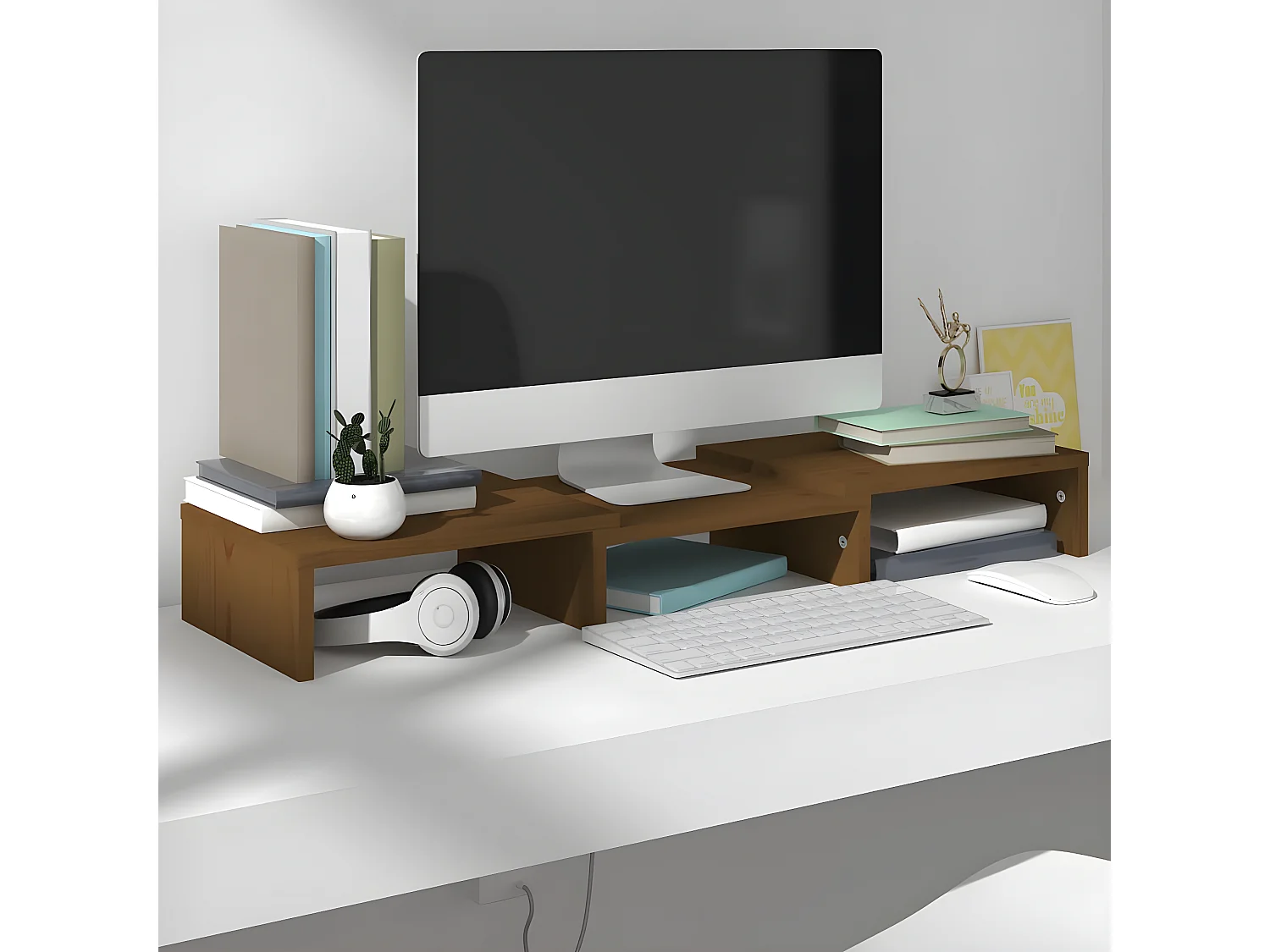 Monitorstandaard Honingbruin 60x24x10,5 cm Massief grenen