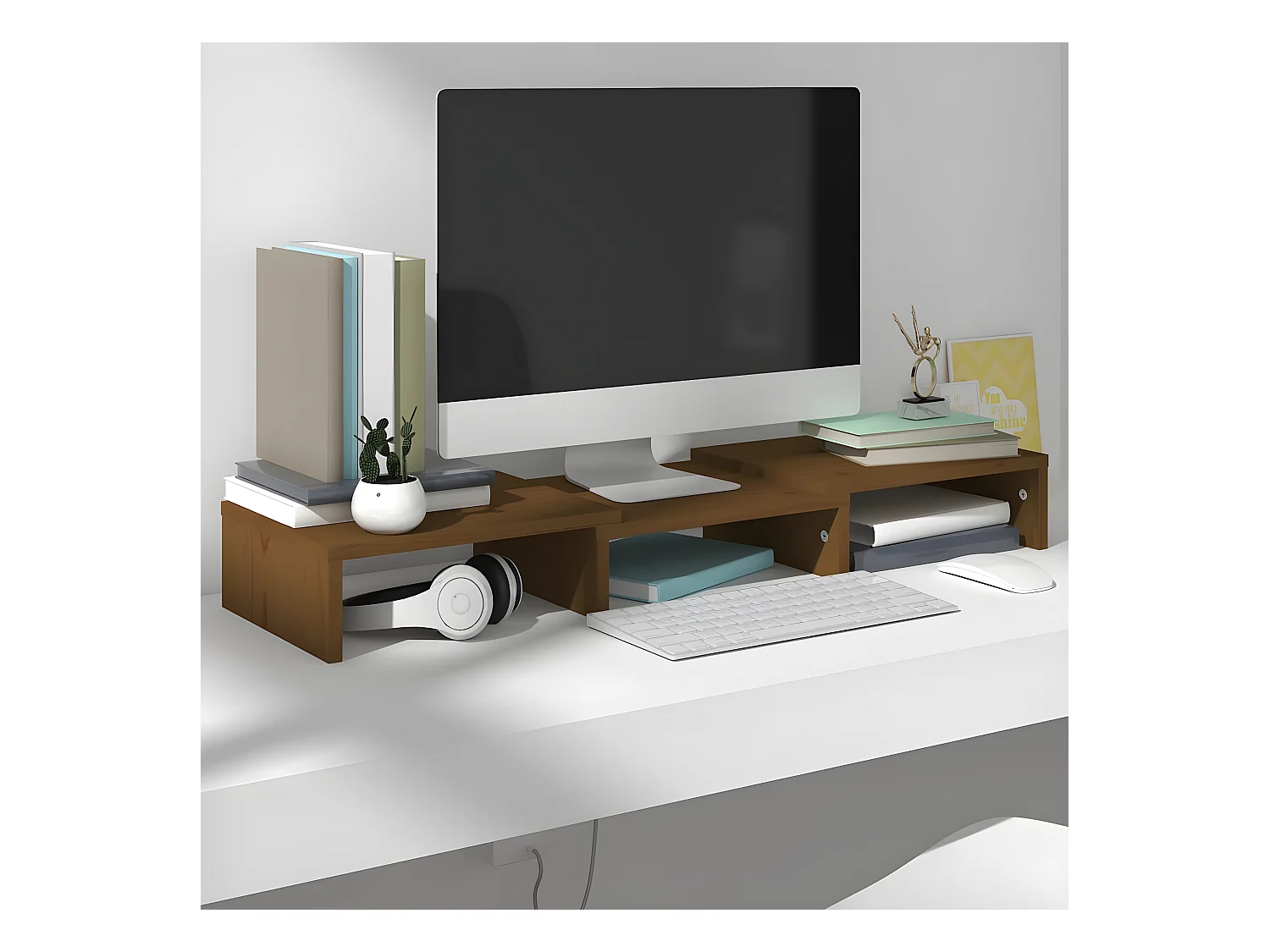 Support de moniteur Marron miel 60x24x10,5 cm Pin solide