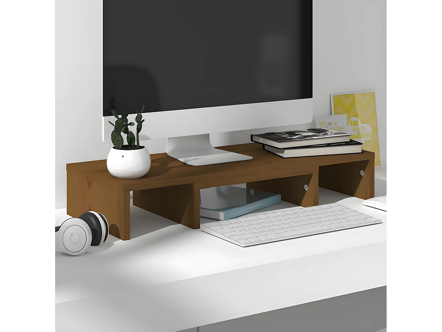 Support de moniteur Marron miel 60x24x10,5 cm Pin solide