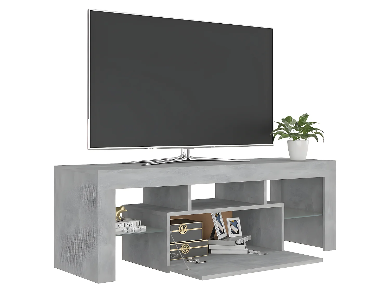 Meuble TV avec lumières LED gris béton 120x35x40 cm