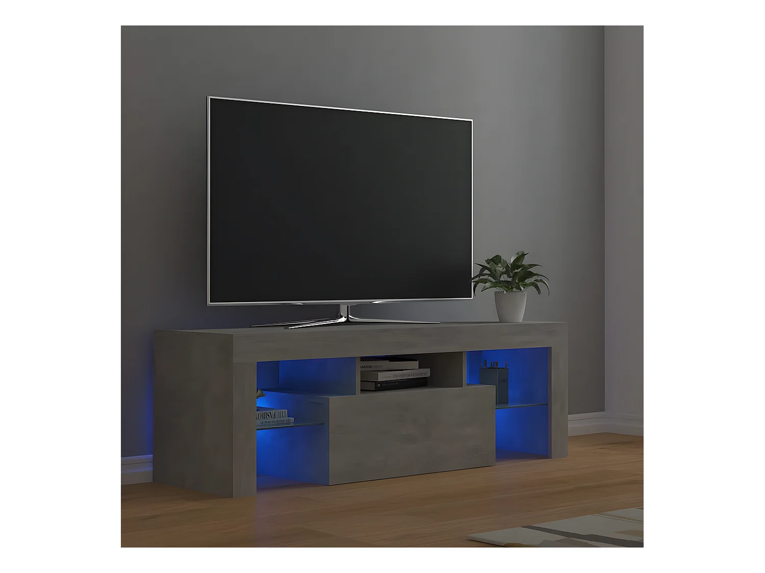 Meuble TV avec lumières LED gris béton 120x35x40 cm