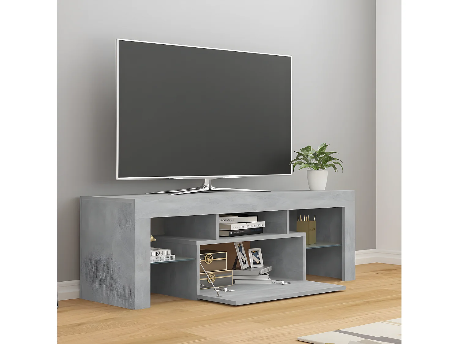 Meuble TV avec lumières LED gris béton 120x35x40 cm