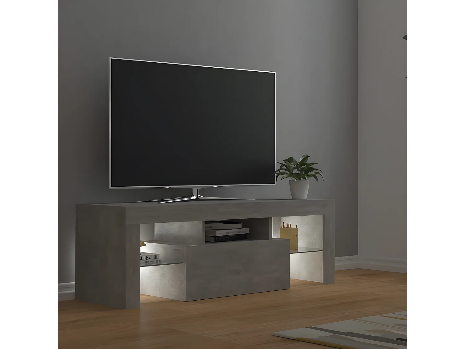 Meuble TV avec lumières LED gris béton 120x35x40 cm