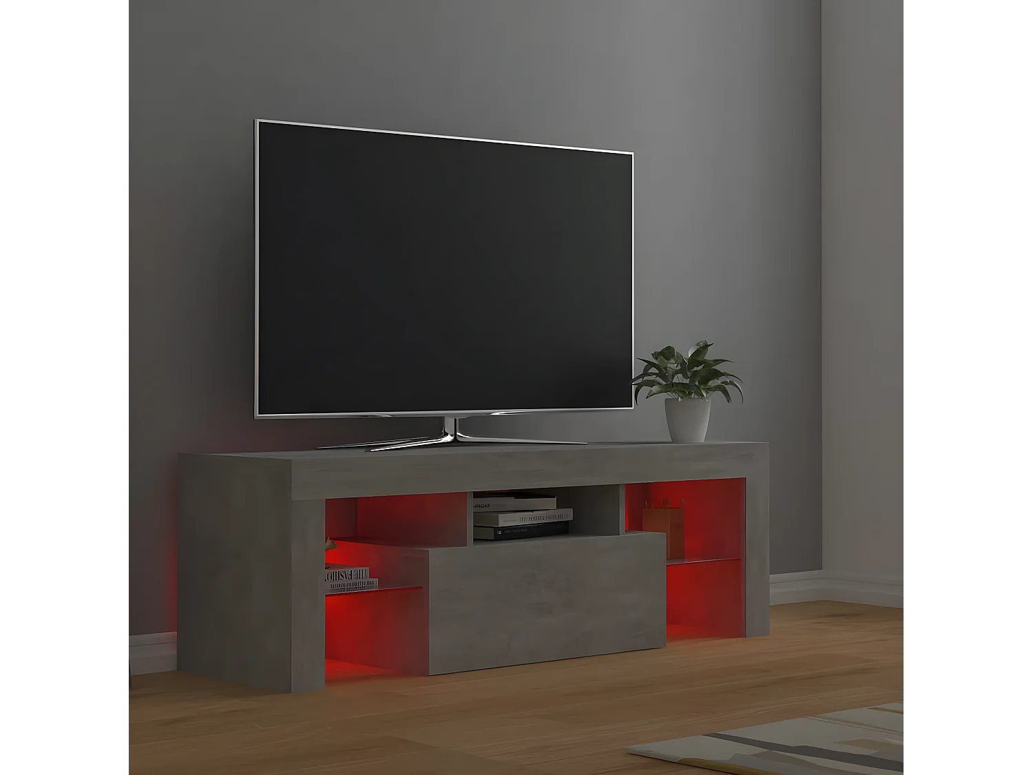Meuble TV avec lumières LED gris béton 120x35x40 cm