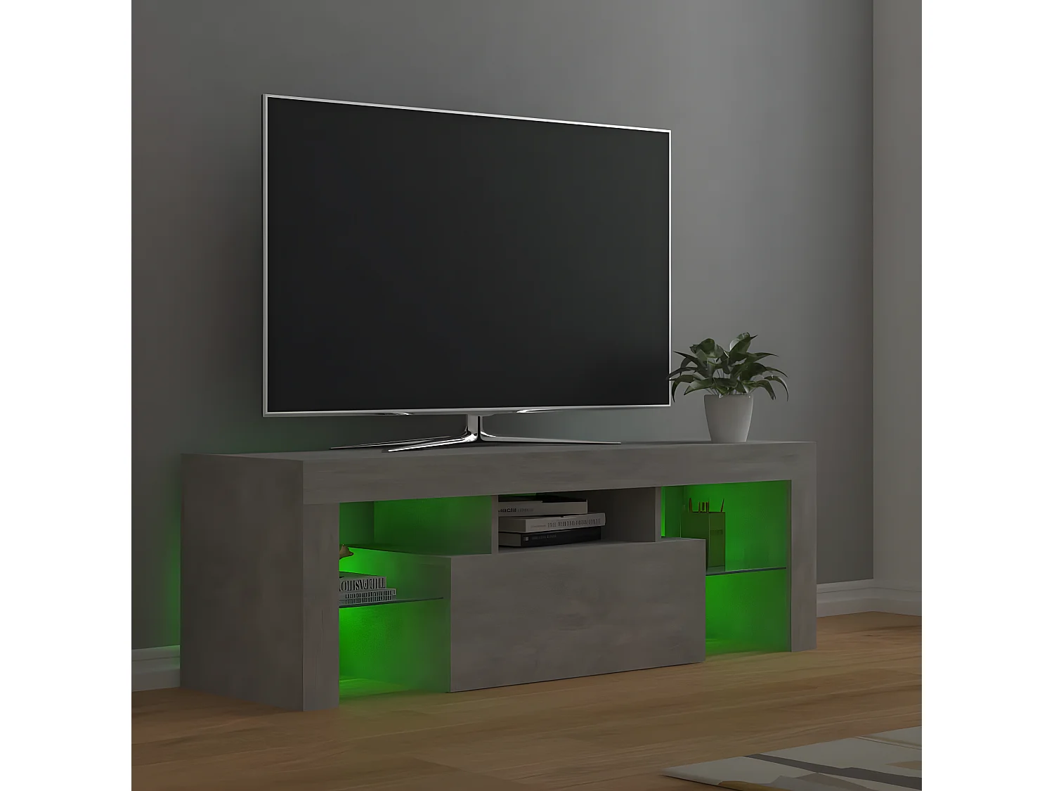 Meuble TV avec lumières LED gris béton 120x35x40 cm