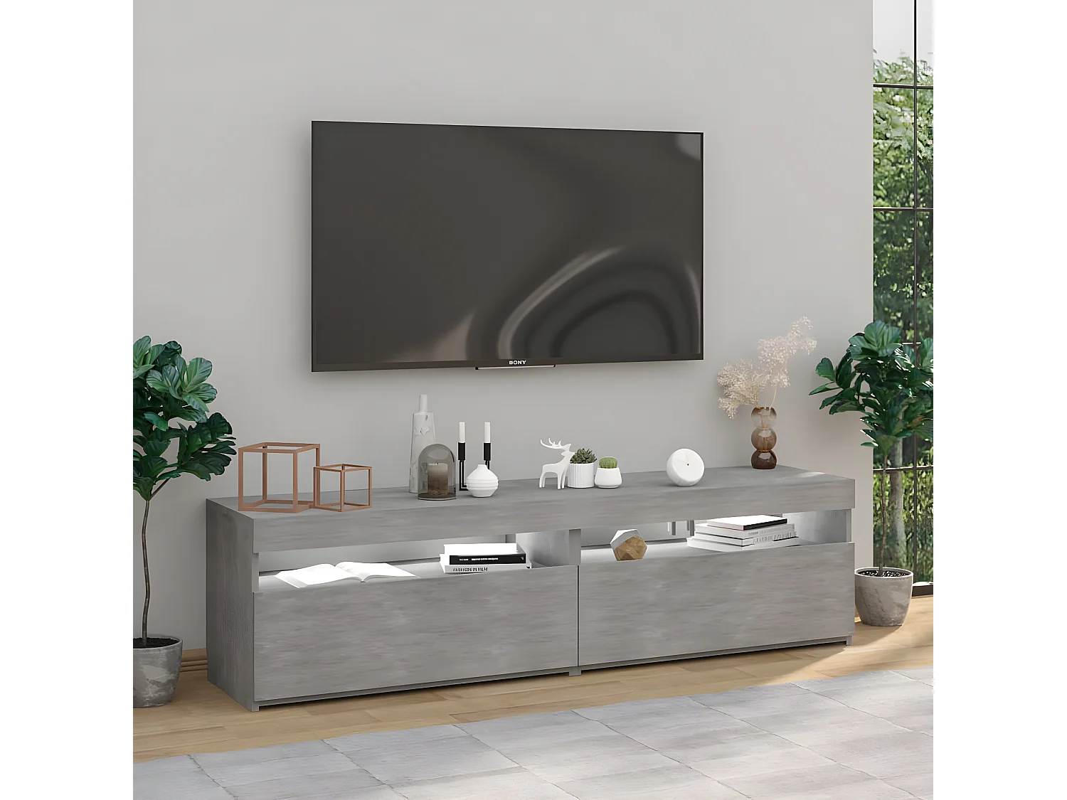 Mueble TV 2 piezas con luces LED Gris hormigón 75x35x40 cm
