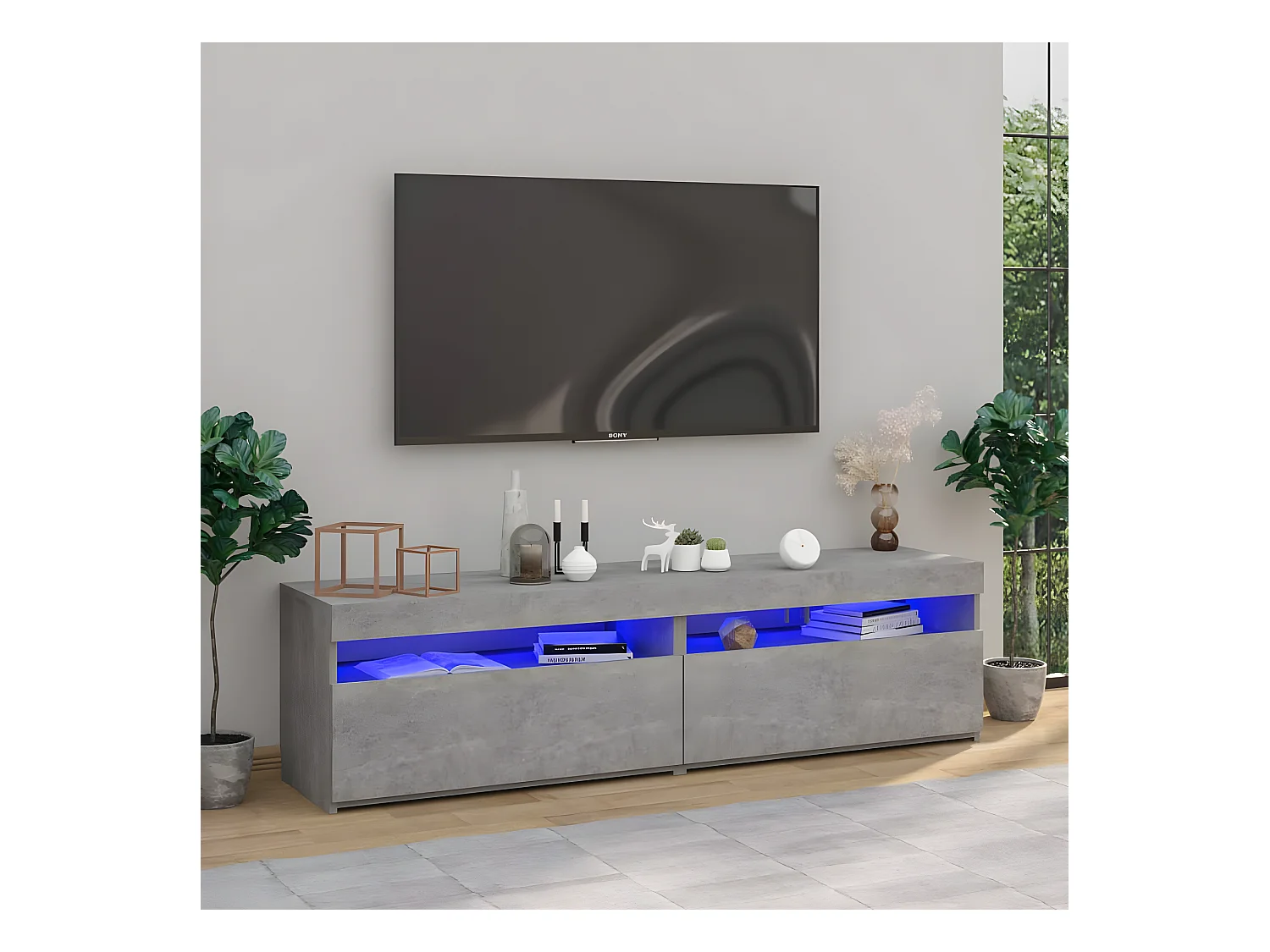 Meubles TV 2 pcs avec lumières LED Gris béton 75x35x40 cm