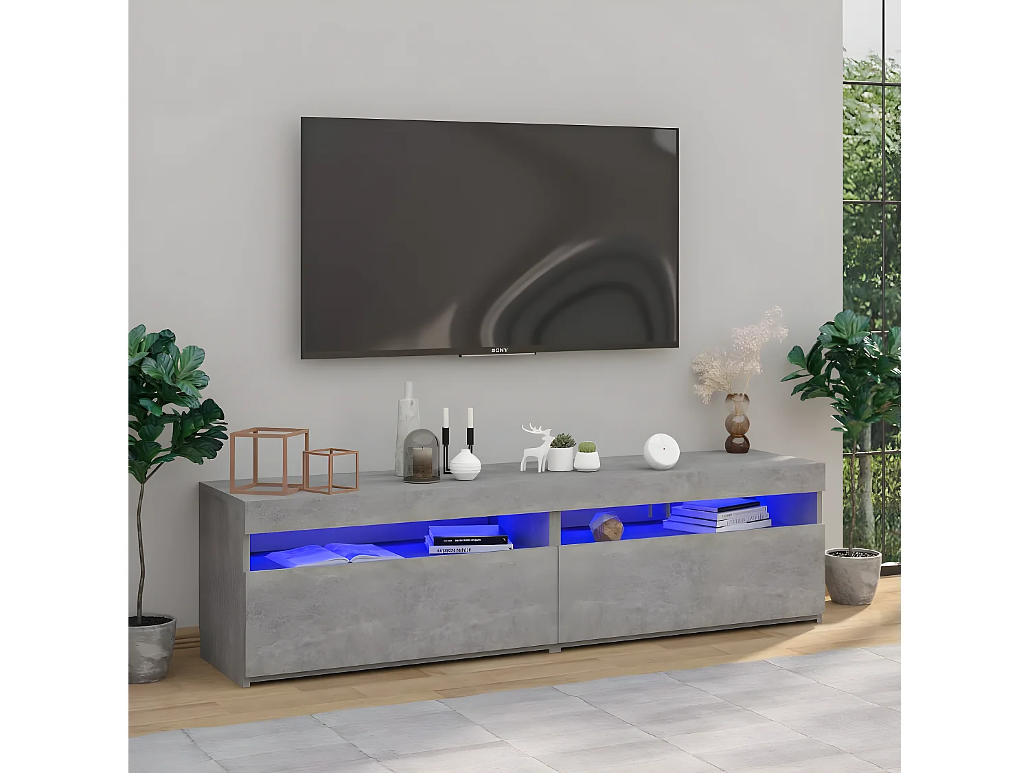 Meubles TV 2 pcs avec lumières LED Gris béton 75x35x40 cm