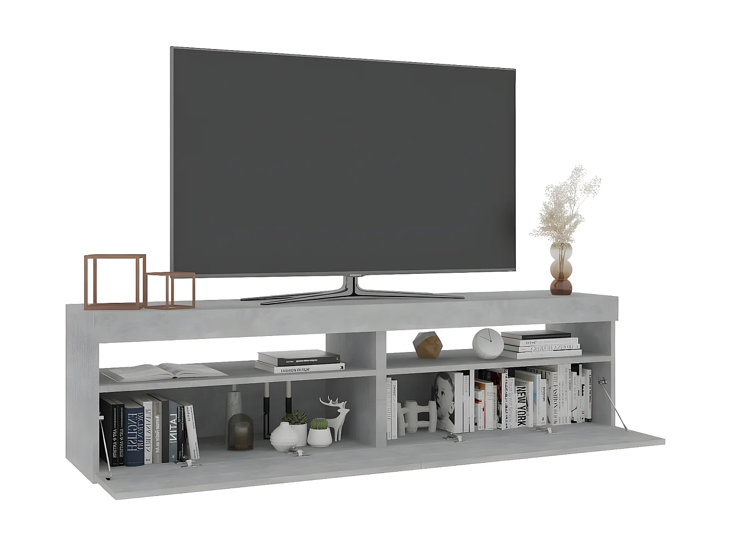 Meubles TV 2 pcs avec lumières LED Gris béton 75x35x40 cm