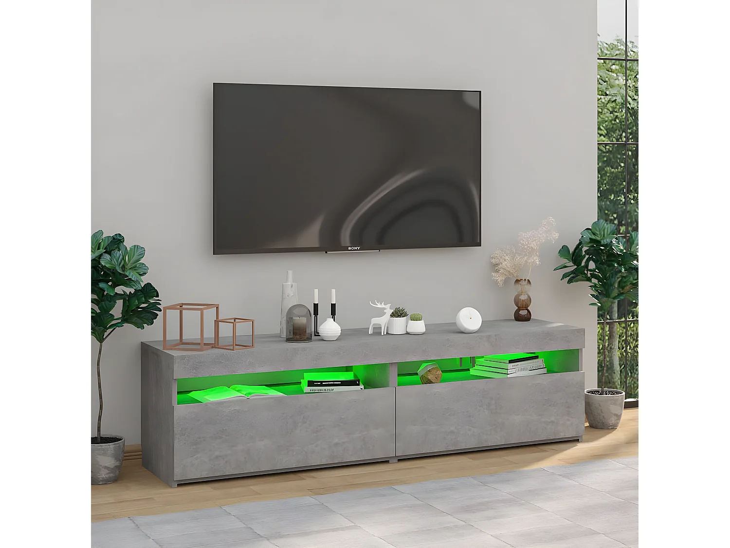 Meubles TV 2 pcs avec lumières LED Gris béton 75x35x40 cm