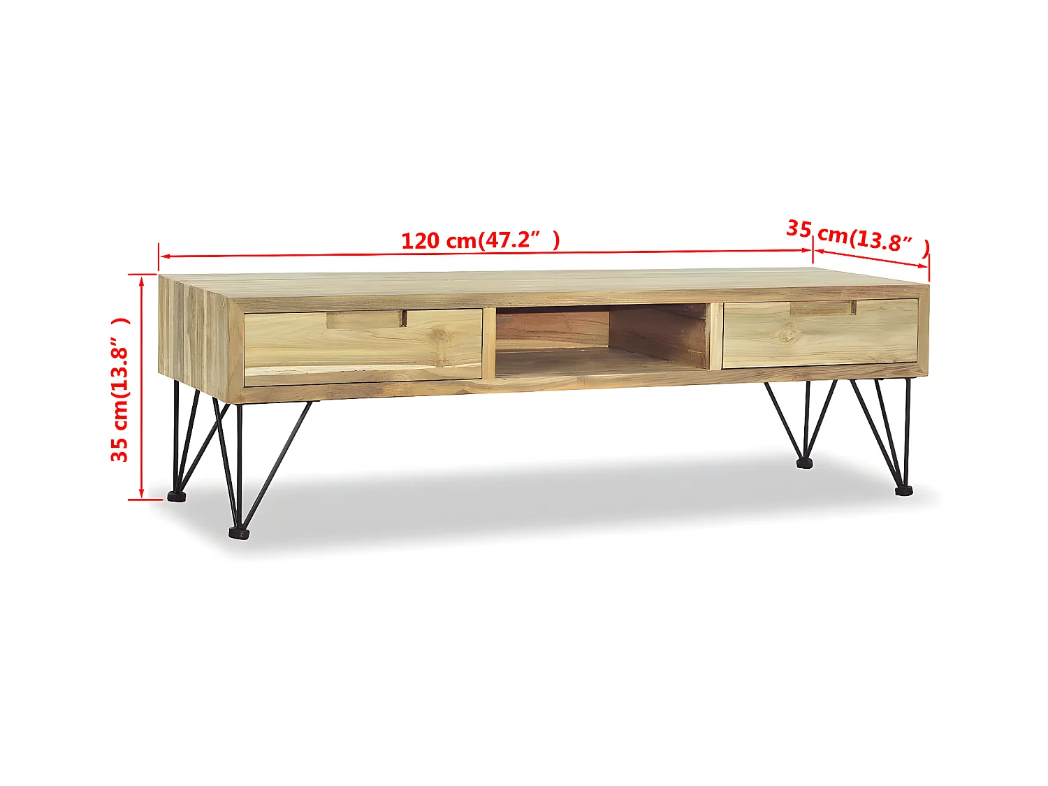 Meuble TV 120 x 35 x 35 cm Teck massif