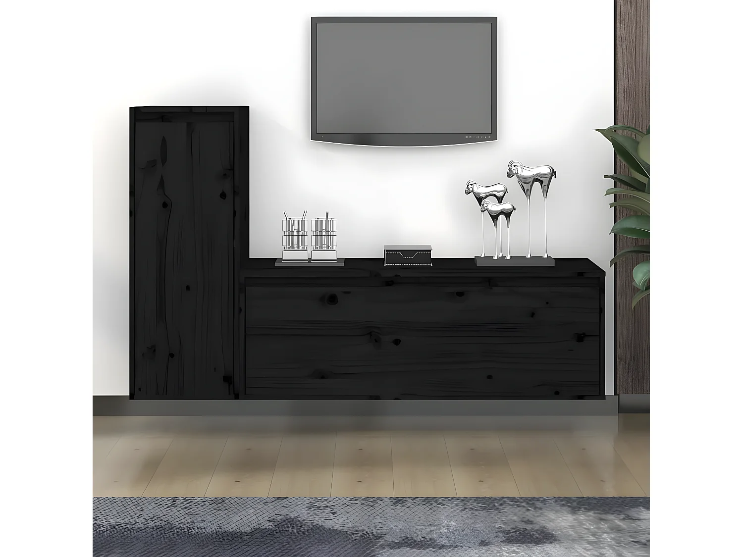 TV-meubel 2 stuks Zwart Massief grenenhout