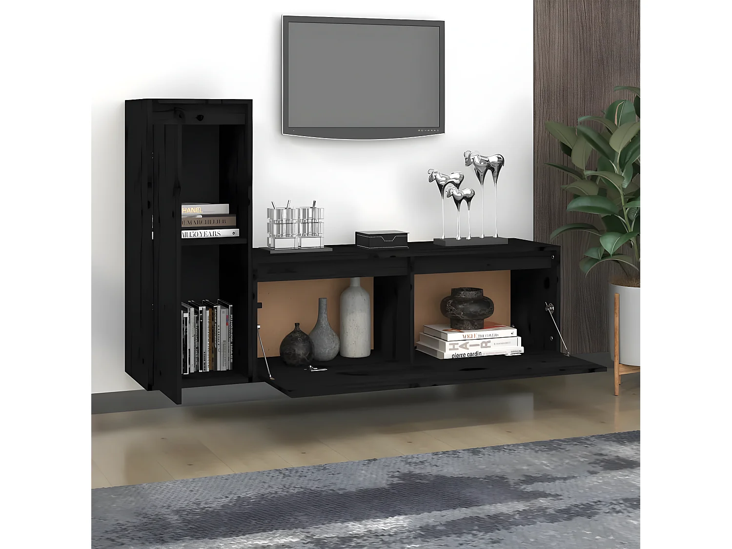 TV-meubel 2 stuks Zwart Massief grenenhout