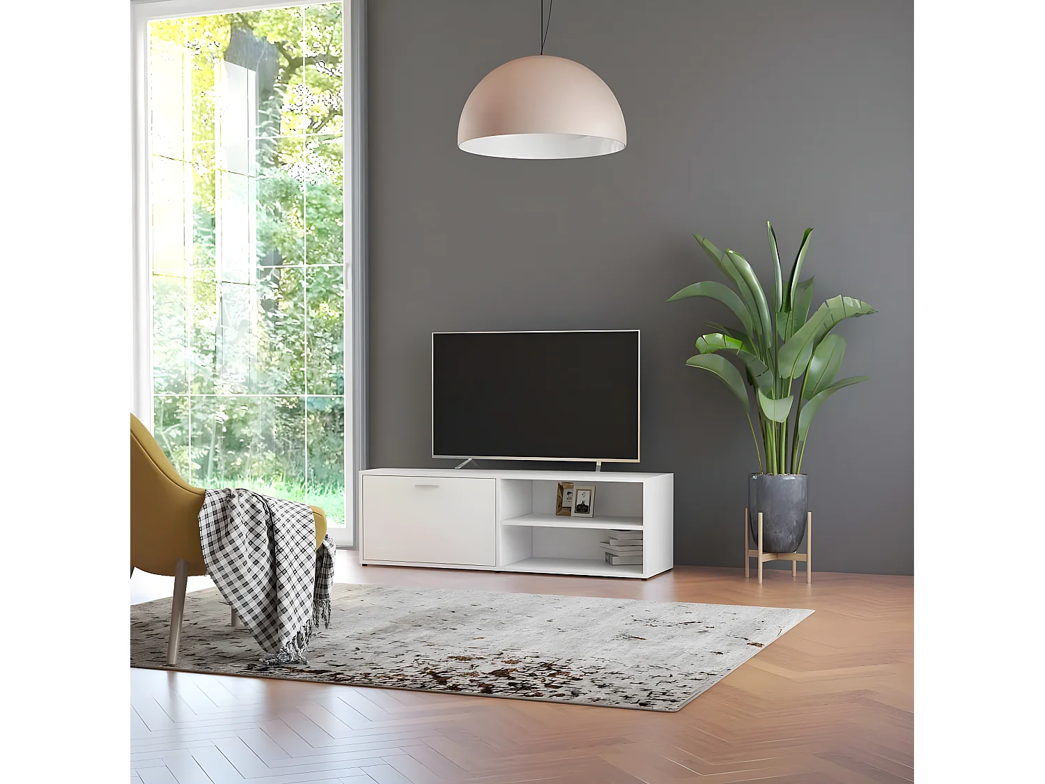 Meuble TV Blanc 120x34x37 cm Bois d'ingénierie
