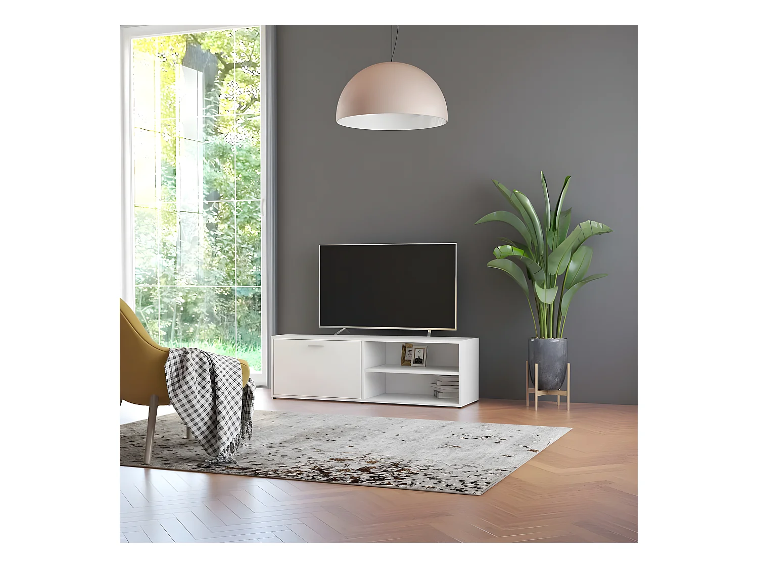 Meuble TV Blanc 120x34x37 cm Bois d'ingénierie