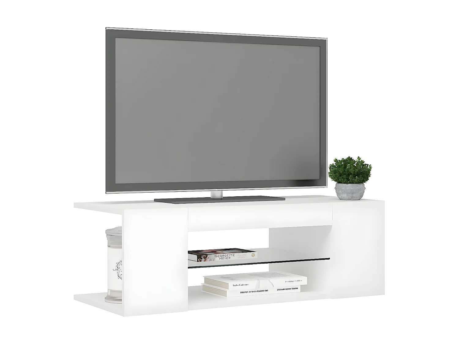 Meuble TV avec lumières LED Blanc 90x39x30 cm