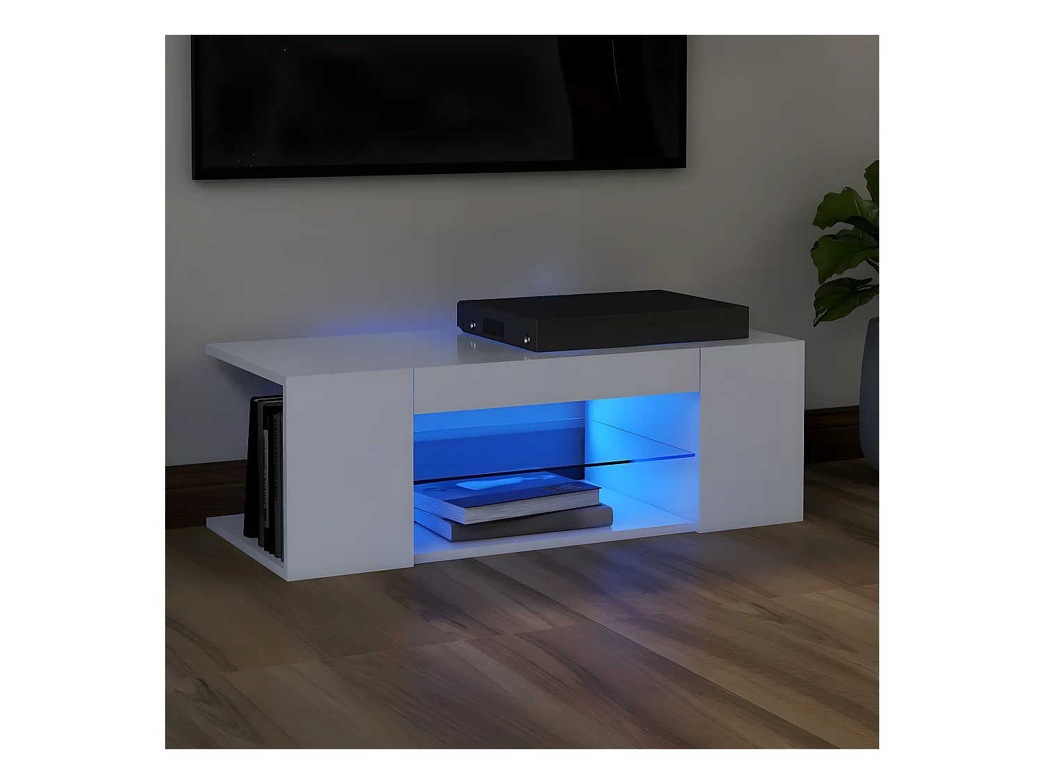 Meuble TV avec lumières LED Blanc 90x39x30 cm
